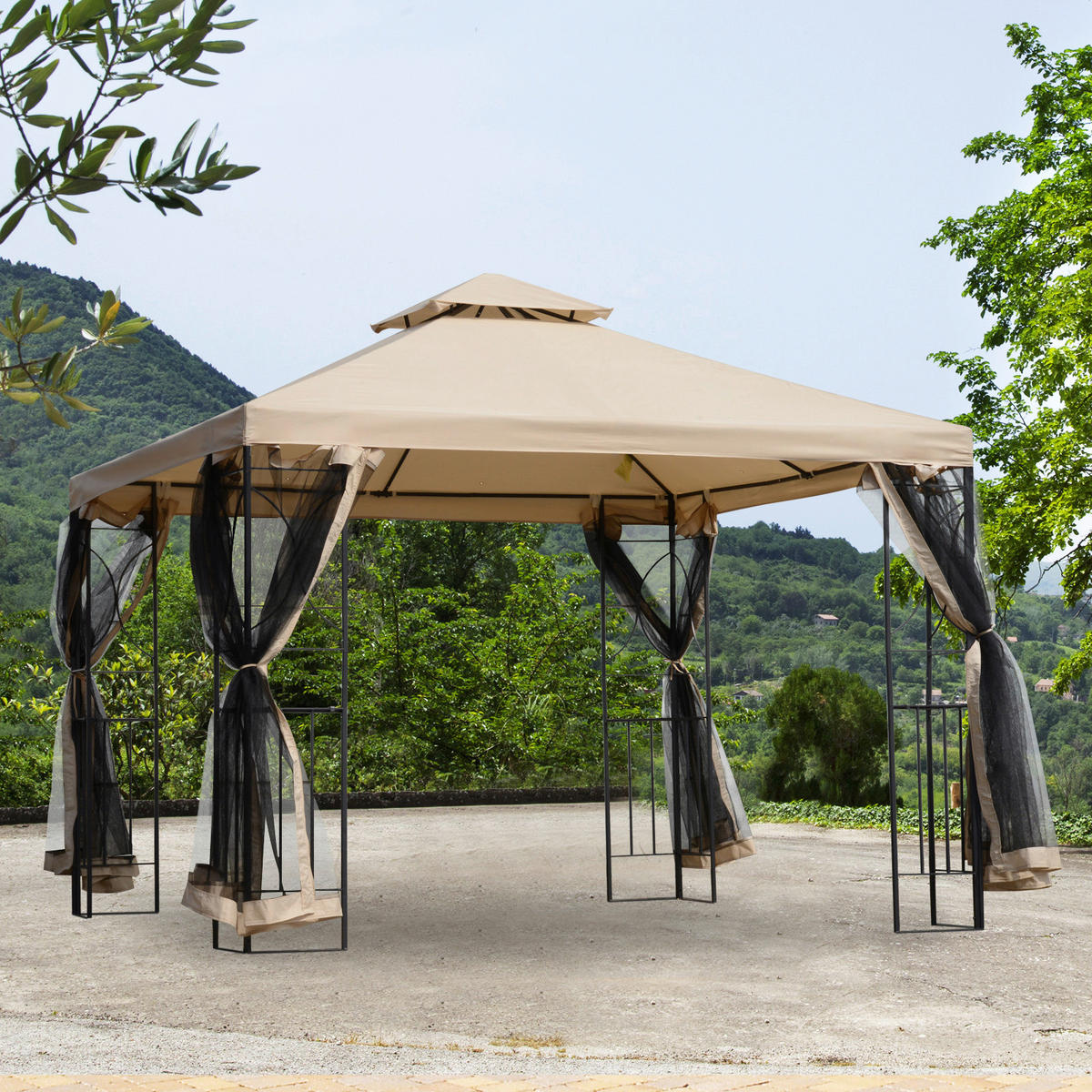 Outsunny Pavillon beige Metall B/H/T: ca. 300x278x300 cm Metallpavillon_mit_Moskitonetz - beige (300,00/278,00/300,00cm) - Outsunny