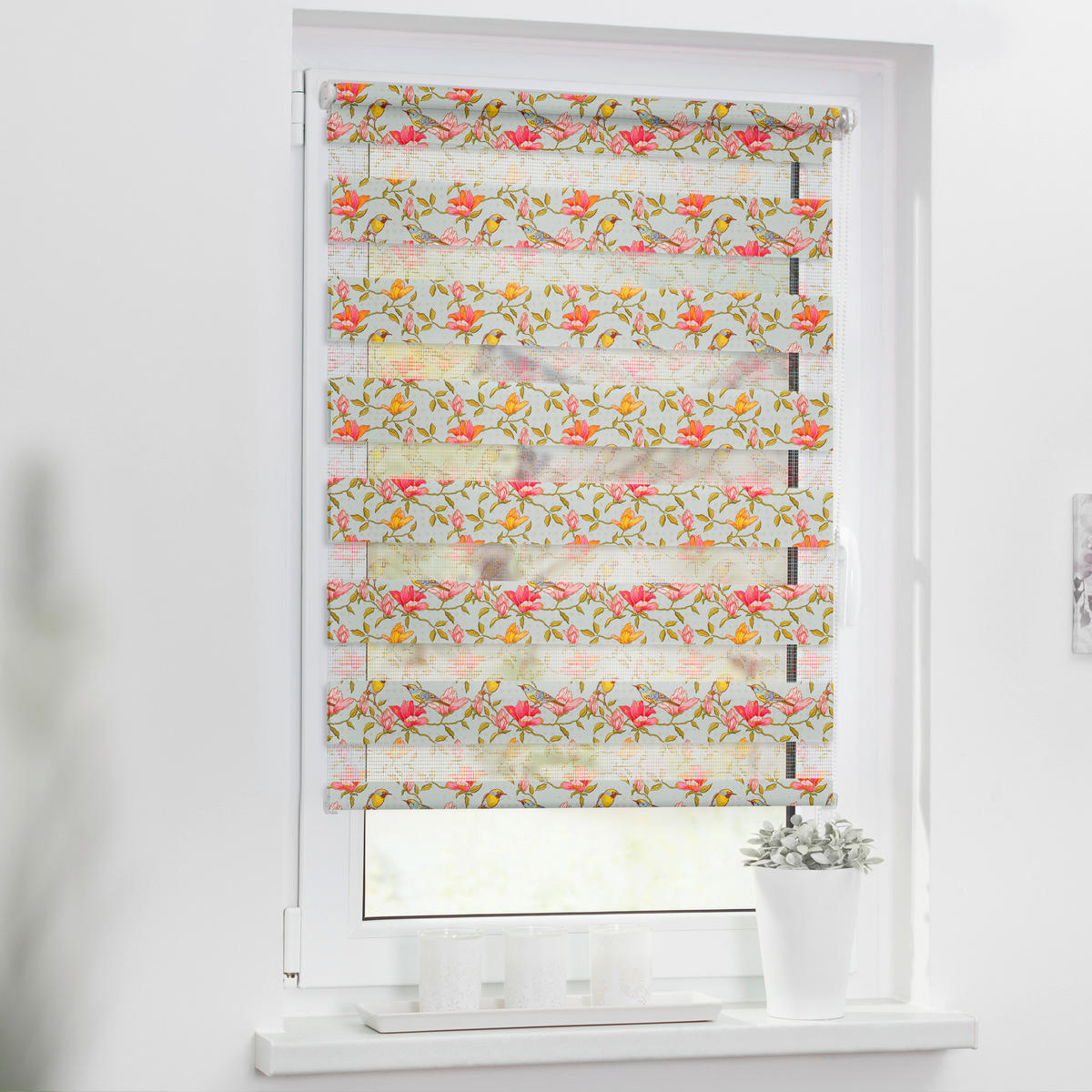Doppelrollo Duo Birds grün B/L: ca. 70x150 cm Duo Birds - pink/grün (70,00/150,00cm) - LICHTBLICK