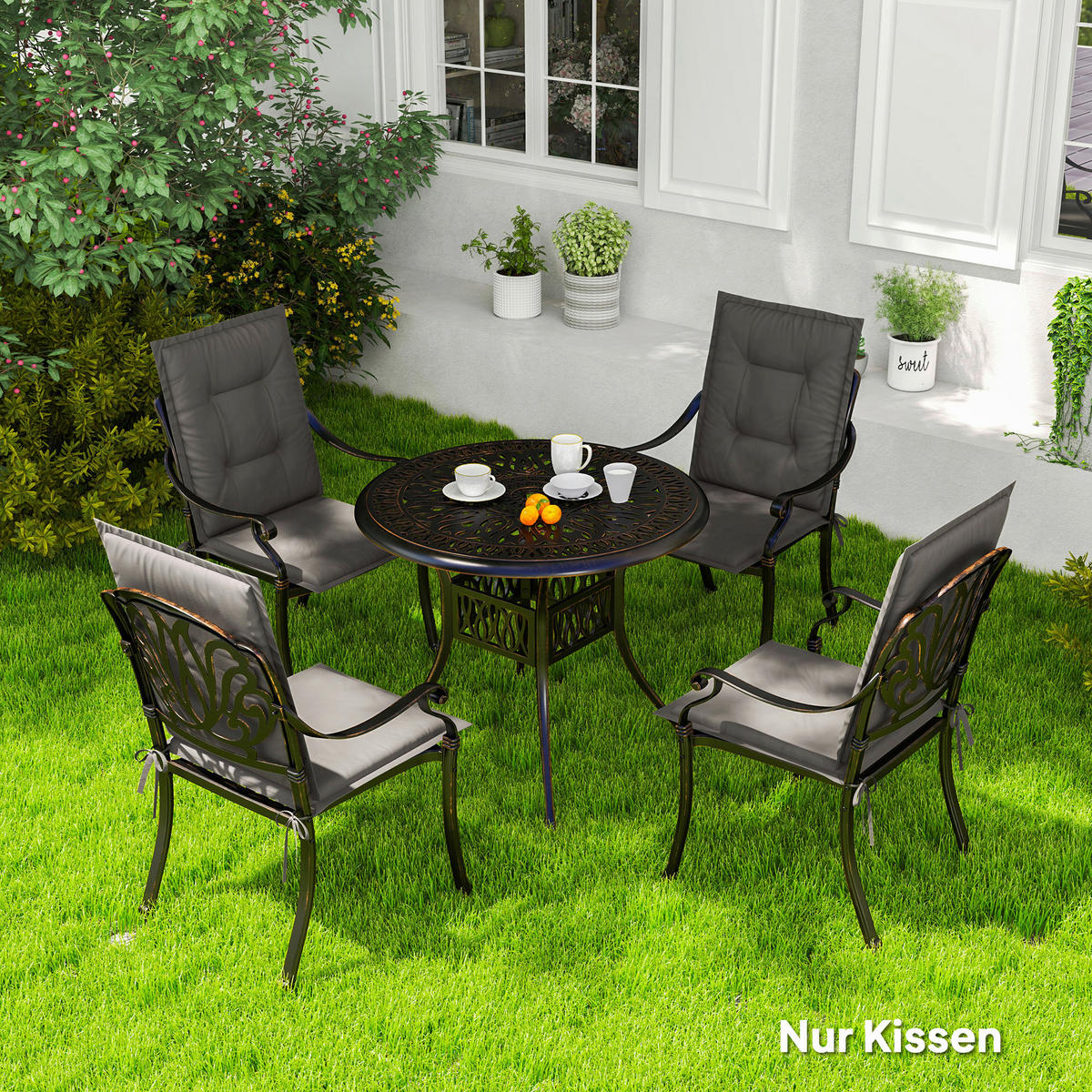 Outsunny Sitzkissen 4er Set dunkelgrau Polyester B/H/L: ca. 50x5x108 cm Sitzkissen 4er Set - dunkelgrau (108,00/50,00/5,00cm) - Outsunny