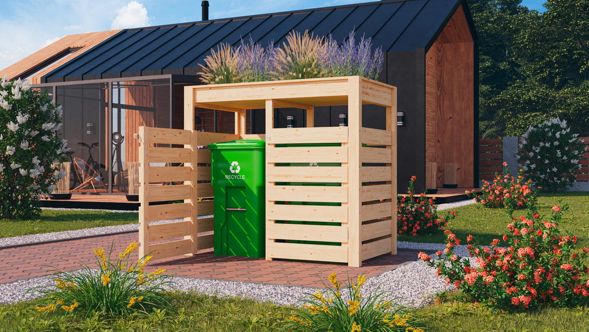 Karibu Mülltonnenbox Jerry natur B/H/T: ca. 158x143x88 cm Jerry - natur (158,00/143,00/88,00cm) - Karibu