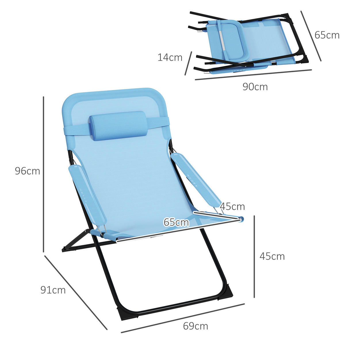 Outsunny Klappstuhl blau Edelstahl B/H/L: ca. 91x69x96 cm Klappstuhl - blau (96,00/91,00/69,00cm) - Outsunny