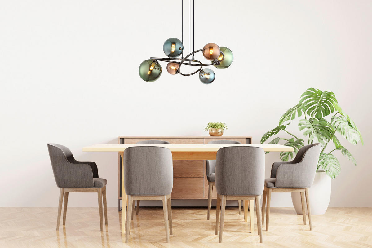 GLOBO Pendelleuchte grau bronze Glas Metall H/D: ca. 120x65 cm 6.0 Brennstellen Riha - bronze/grau (65,00/120,00cm) - GLOBO