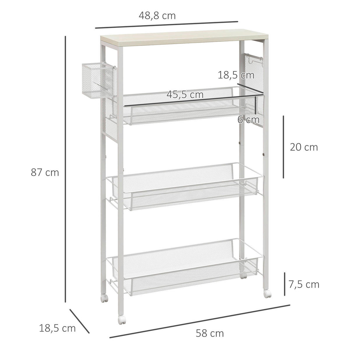 HOMCOM Küchenwagen weiß Edelstahl B/H/L: ca. 18,5x58x87 cm Küchenwagen - weiß (87,00/18,50/58,00cm) - HOMCOM