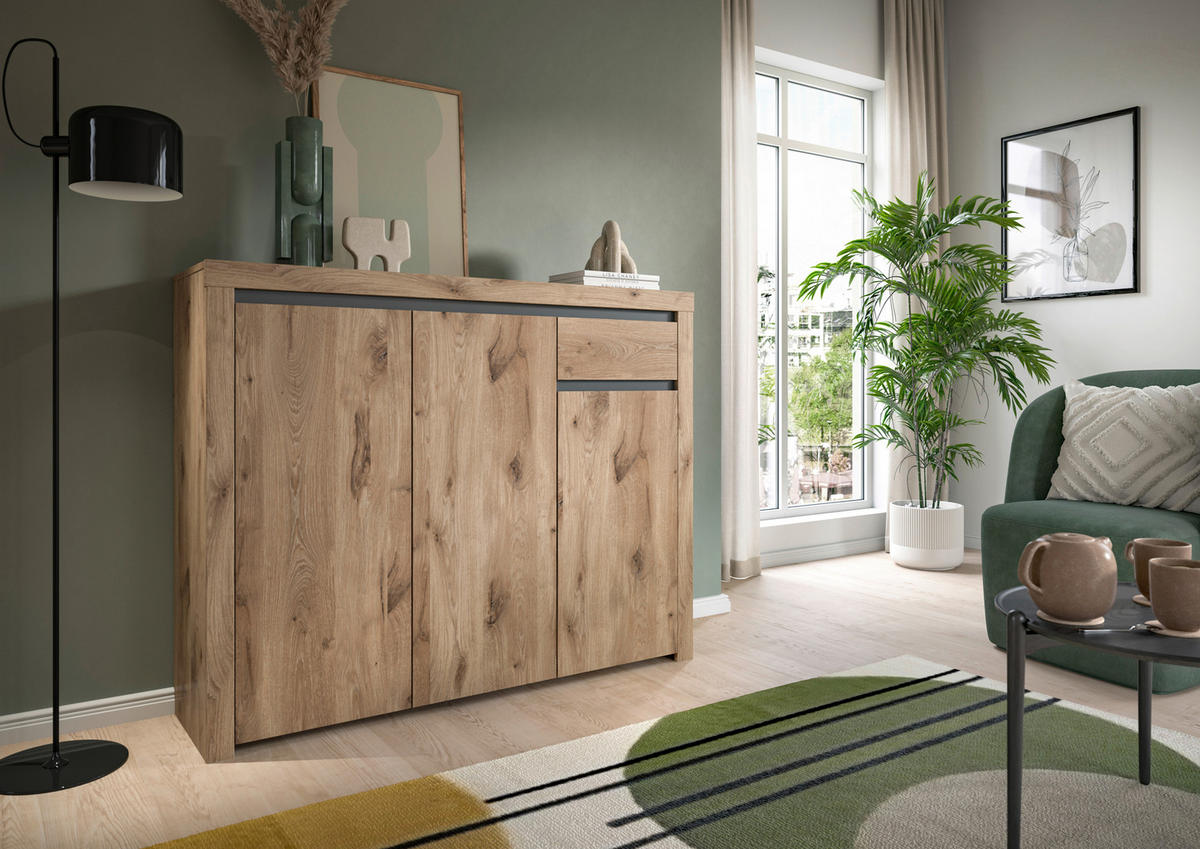 Kommode Woody Nox Oak Nachbildung anthrazit B/H/T: ca. 131x105x37 cm Woody - anthrazit (131,00/105,00/37,00cm)
