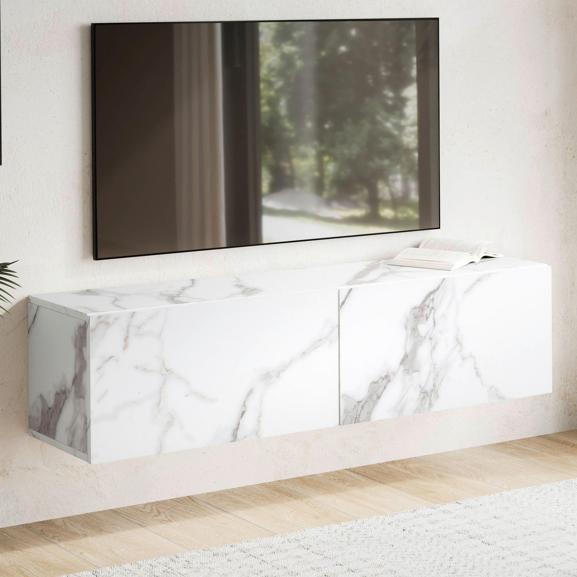 Lowboard weiß Marmor Optik B/H/T: ca. 120x30x30 cm TV & Lowboard - weiß (120,00/30,00/30,00cm) - Wohnling