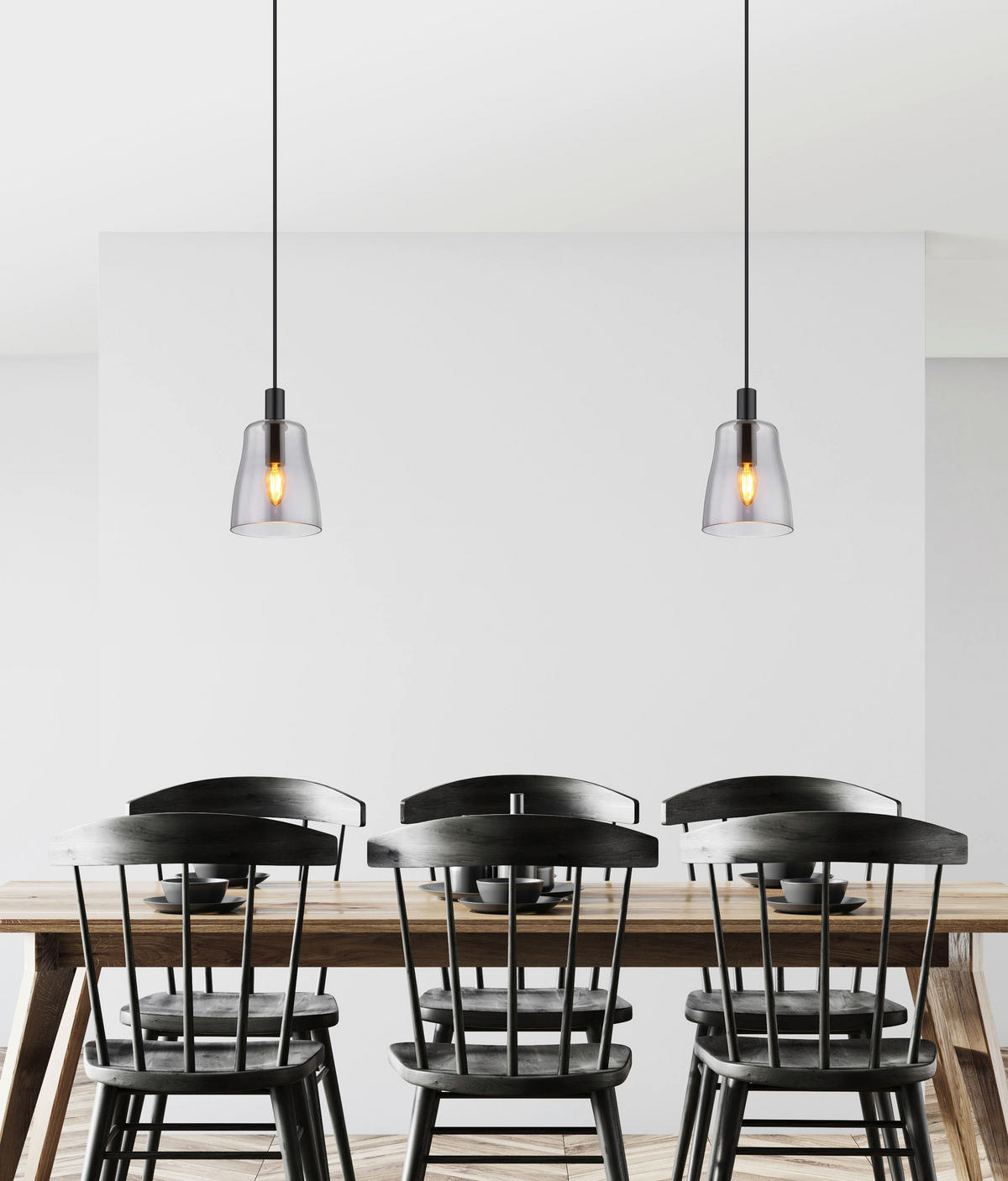 GLOBO Pendelleuchte Rauch schwarz Glas Metall H/D: ca. 120x14,5 cm E14 1 Brennstellen GARRI - schwarz/Rauch (14,50/120,00cm) - GLOBO