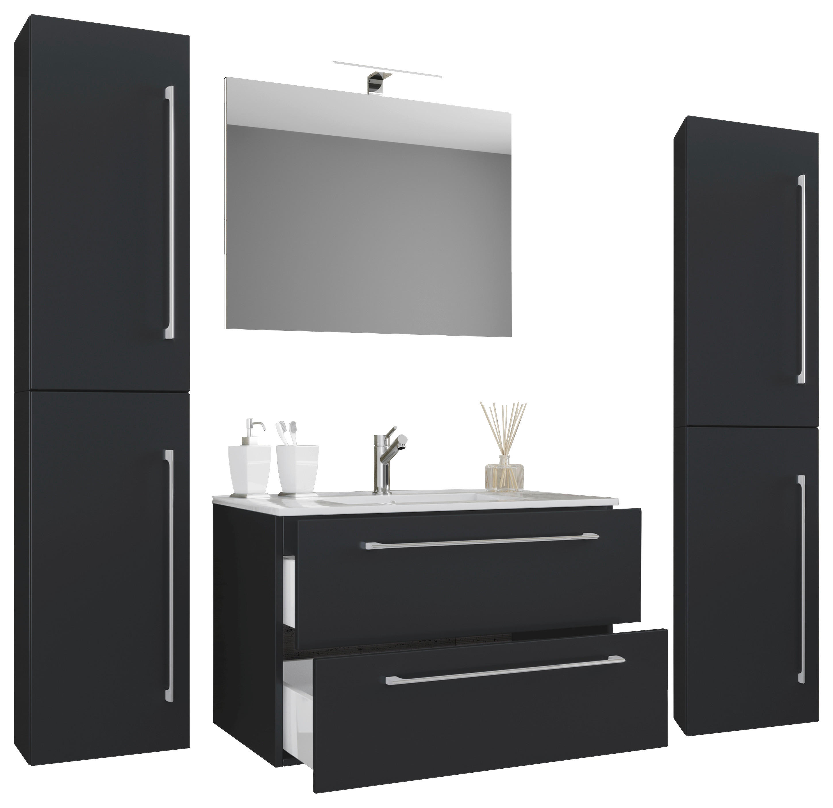 Waschplatz 5tlg-Badinos schwarz B/H/T: ca. 80x50x46 cm 5tlg-Badinos - schwarz (80,00/50,00/46,00cm) - VCM Möbel