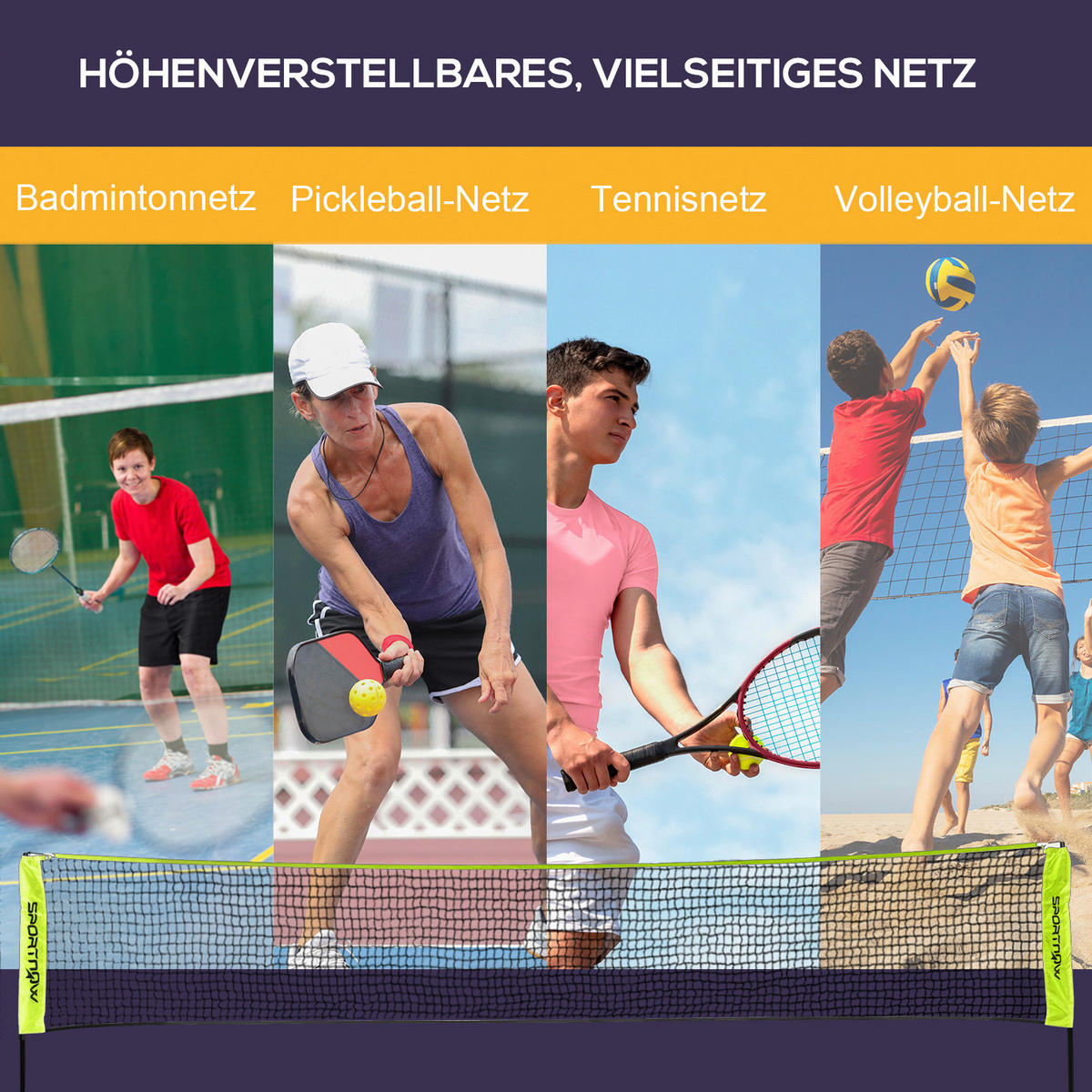 SPORTNOW Badmintonnetz gelb Nylon B/H/L: ca. 103x155x420 cm Badmintonnetz - gelb (420,00/103,00/155,00cm) - SPORTNOW