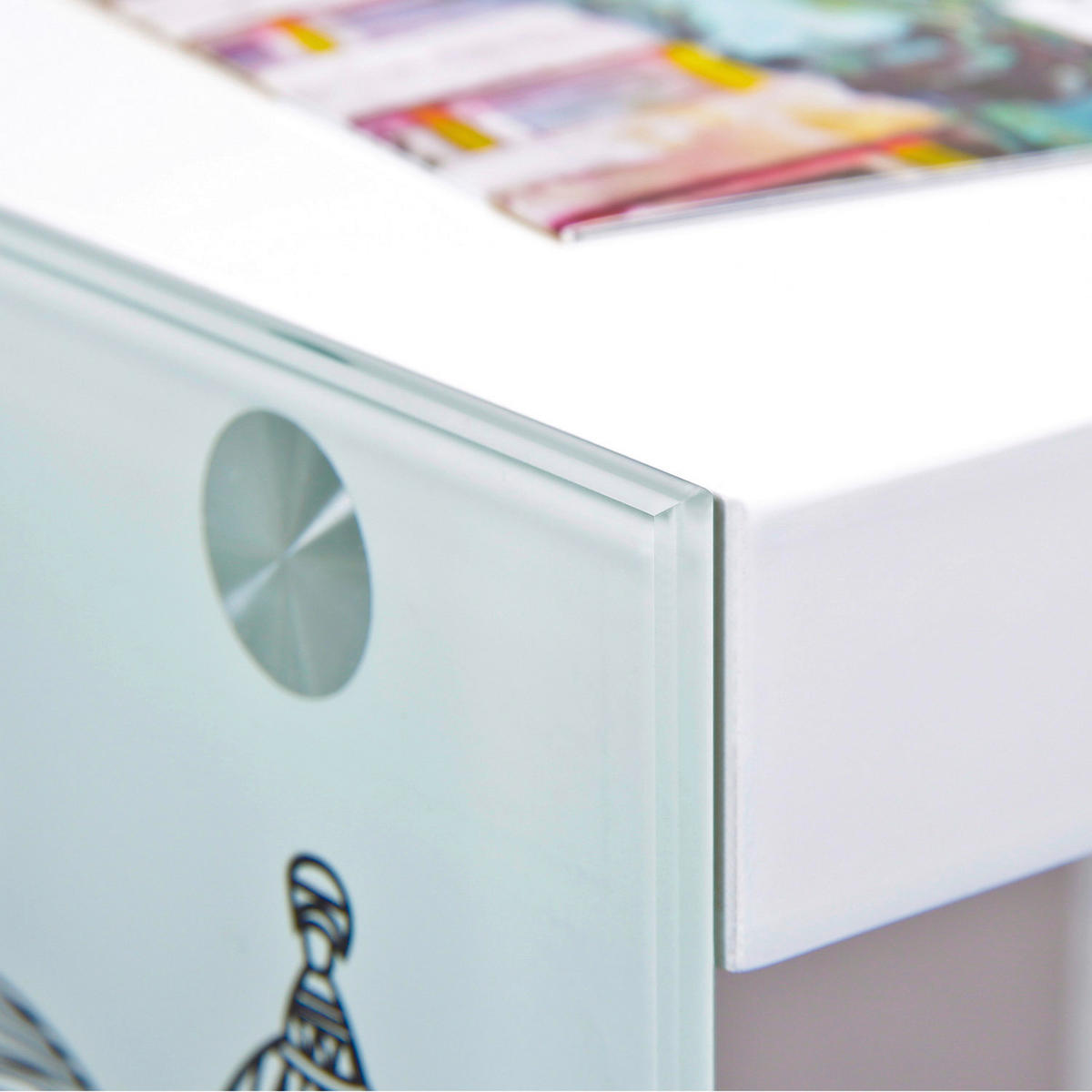 Beistelltisch Logo weiß MDF Glas B/H/T: ca. 38x46x33,5 cm Logo - weiß/schwarz (38,00/46,00/33,50cm) - Inter Link