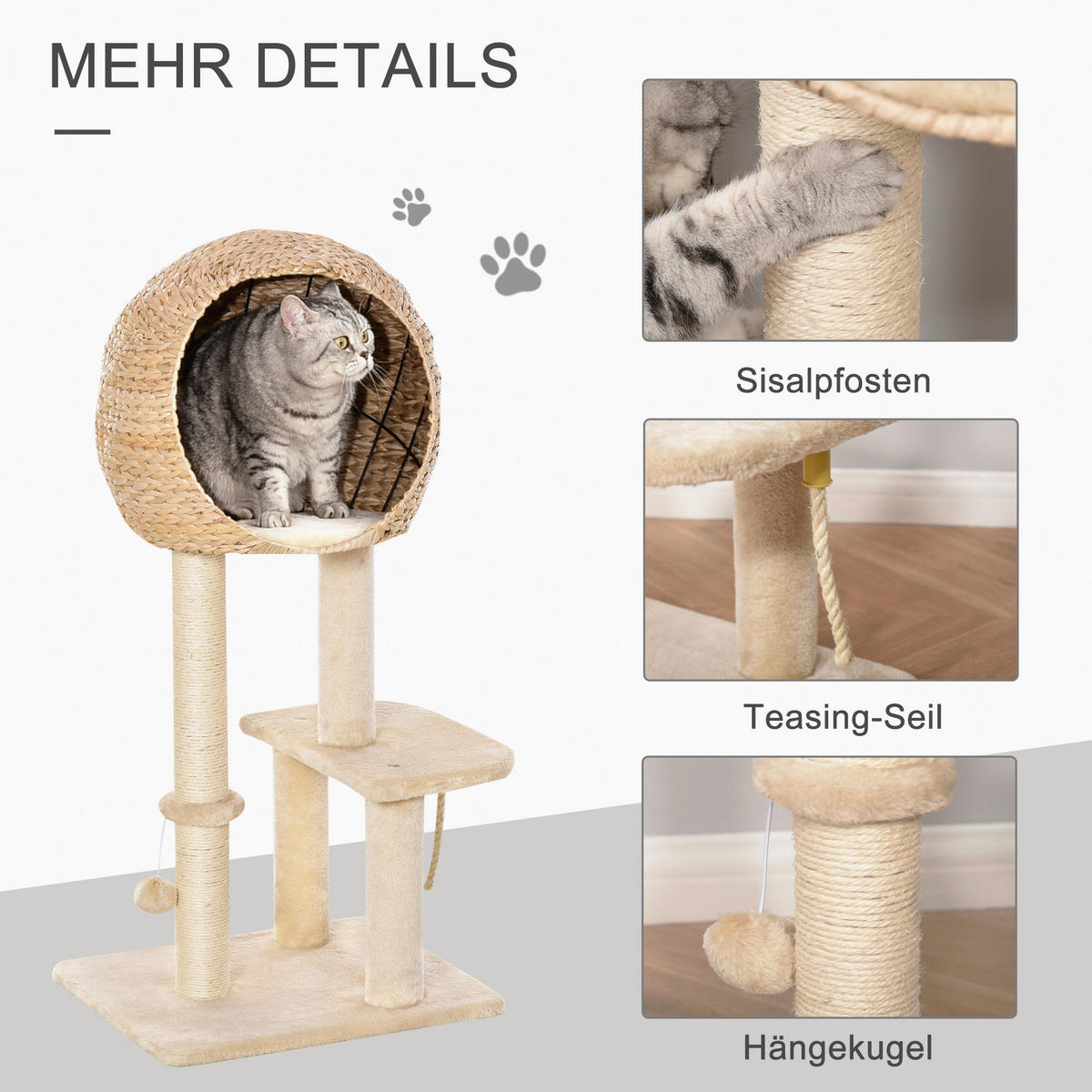 PawHut Kratzbaum beige Polypropylen B/H/L: ca. 40x48x100 cm Kratzbaum - beige (100,00/40,00/48,00cm) - PawHut