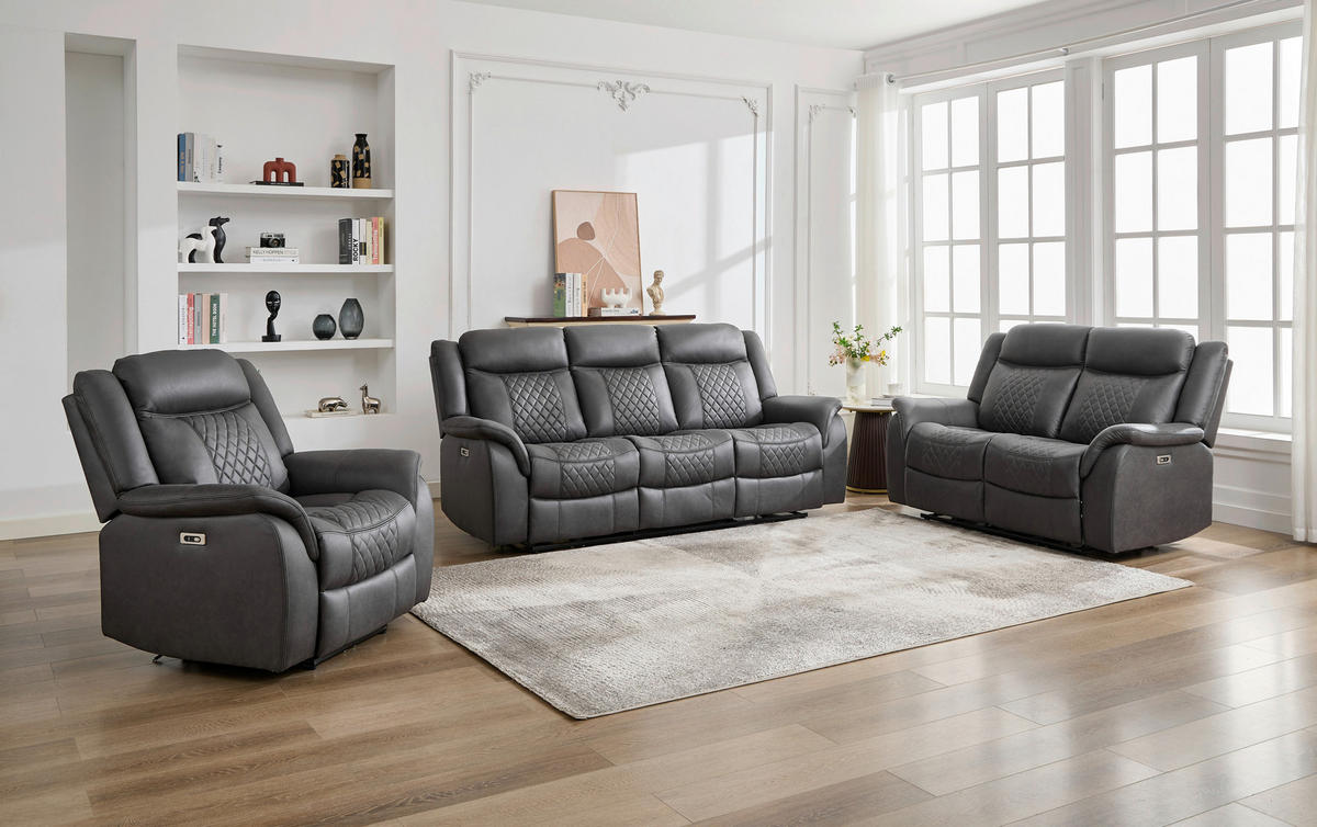 Sofa Pedro grau Microfaser B/H/T: ca. 220x108x94 cm Pedro - schwarz/grau (220,00/108,00/94,00cm)