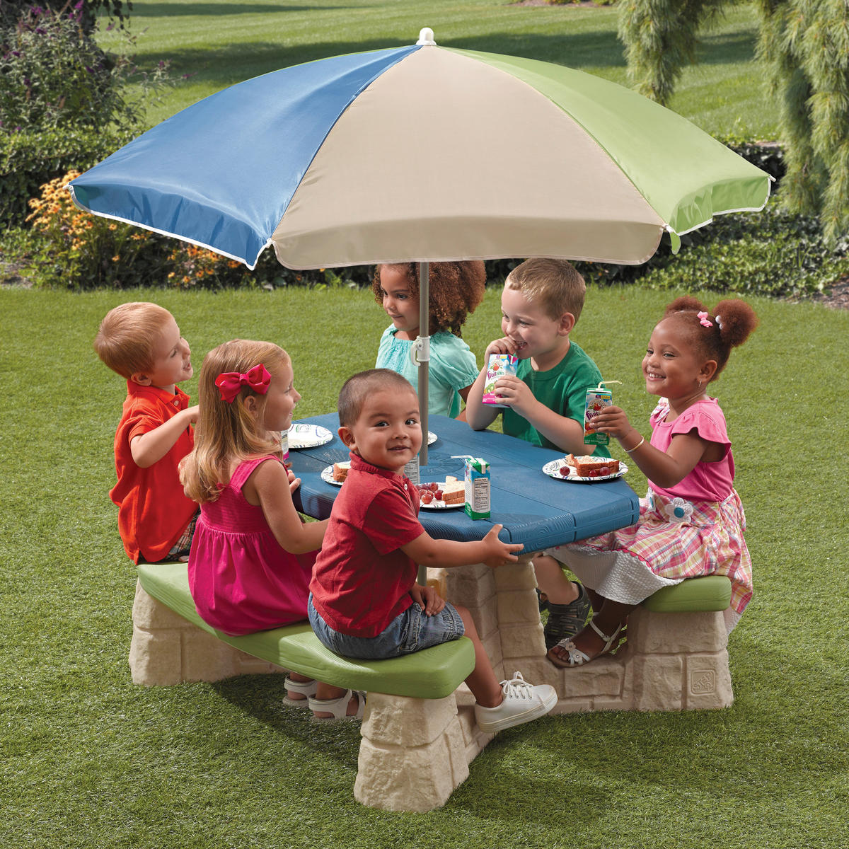 Step2 Kinder-Picknicktisch blau Kunststoff B/H/T: ca. 109x183x103 cm Kinder-Picknicktisch - blau/creme (109,00/183,00/103,00cm) - Step2
