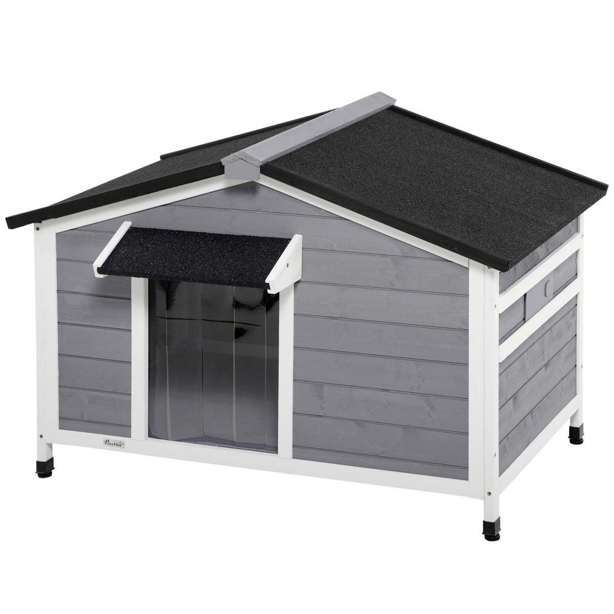 PawHut Hundehütte weiß Holz B/H/L: ca. 79x72x109 cm Hundehütte - weiß/schwarz (109,00/79,00/72,00cm) - PawHut