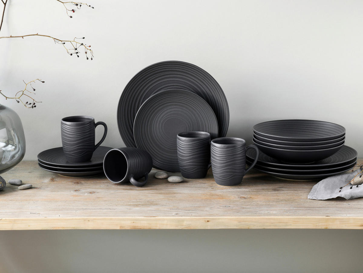 CreaTable Kombiservice Lava Stone schwarz Steinzeug 16 tlg. Lava Stone - schwarz - CreaTable