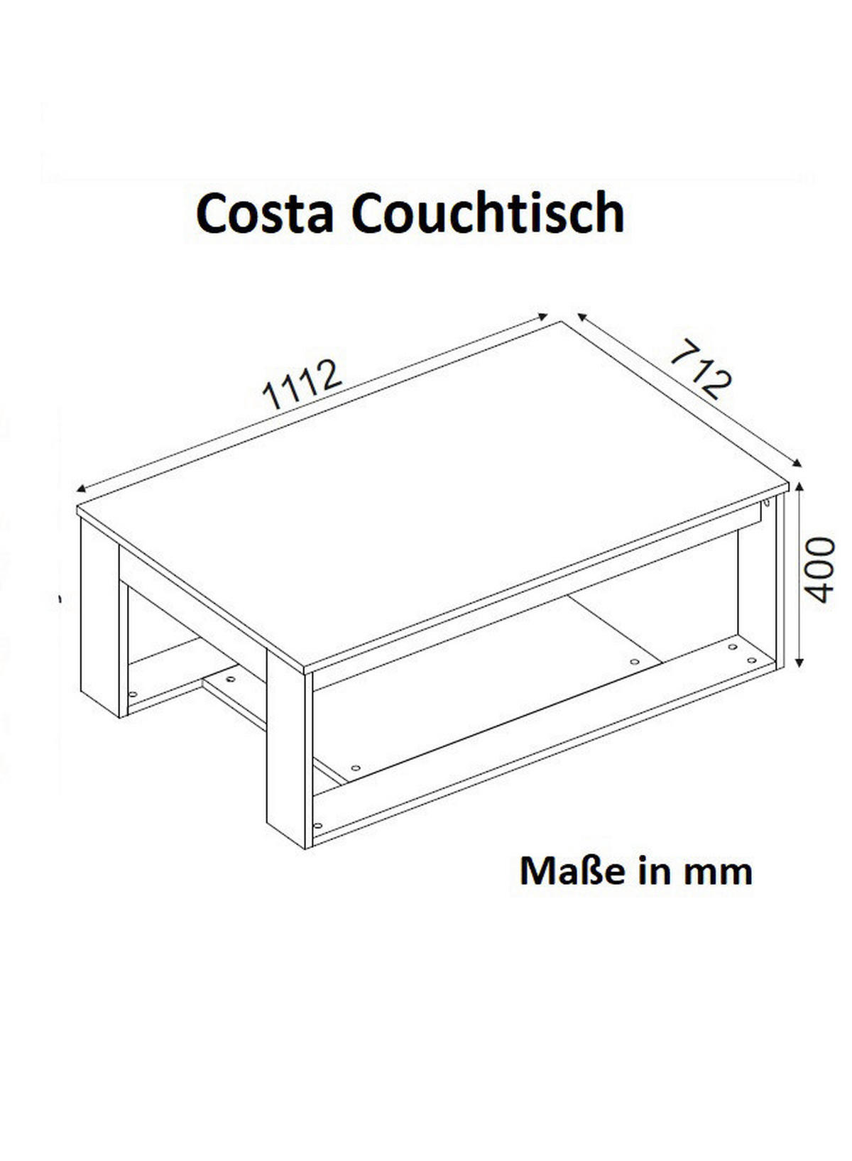 Couchtisch Costa Eiche Nachbildung B/H/T: ca. 111x40x71 cm Costa - Eiche (111,00/40,00/71,00cm) - moebel17