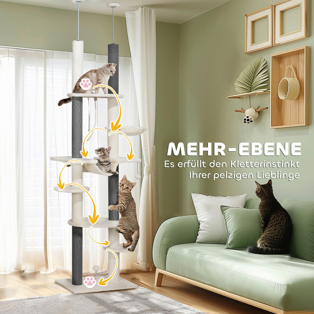 PawHut Kratzbaum weiß Polyester B/H/L: ca. 44x255x60 cm Kratzbaum - weiß (60,00/44,00/255,00cm) - PawHut