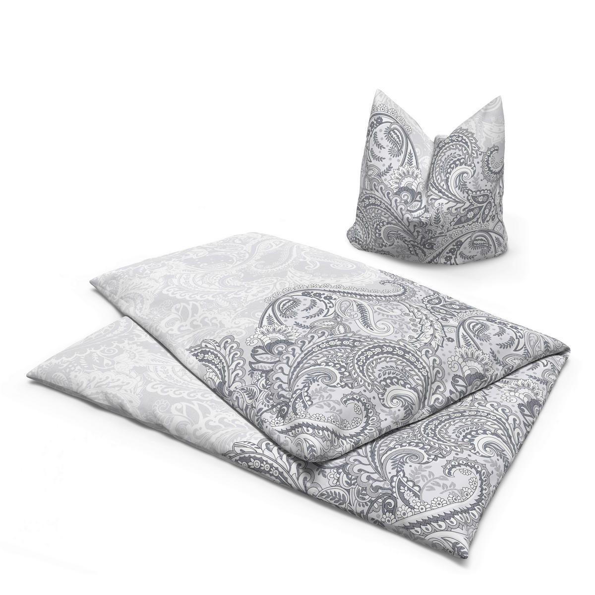 Baumwoll Bettwäsche Renforce Bettwäsche_Renforce Ornament - weiß/grau (135,00/200,00cm) - Dobnig Homeware