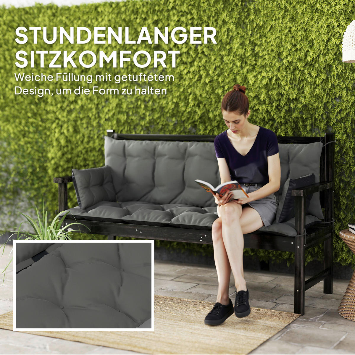 Outsunny Sitzkissen-Set schwarz Polyester B/H/L: ca. 110x8x180 cm Sitzkissen-Set - schwarz/dunkelgrau (180,00/110,00/8,00cm) - Outsunny