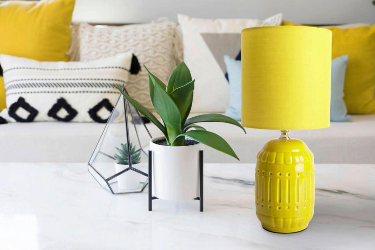 Näve Leuchten Keramik Tischleuchte NV3188315 gelb Keramik Metall Stoff H/D: ca. 30x14 cm E14 1 Brennstellen Erida - gelb (14,00/30,00cm) - Näve Leuchten