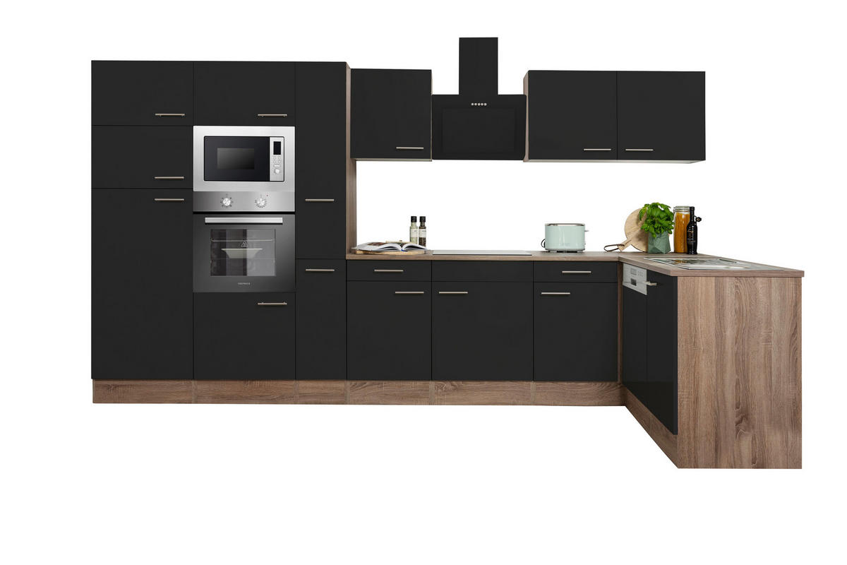 Respekta Winkelküche KBL370EYSMISGKE schwarz B/H/T: ca. 370x205x172 cm KBL370EYSMISGKE - Eiche/schwarz (370,00/205,00/172,00cm) - Respekta