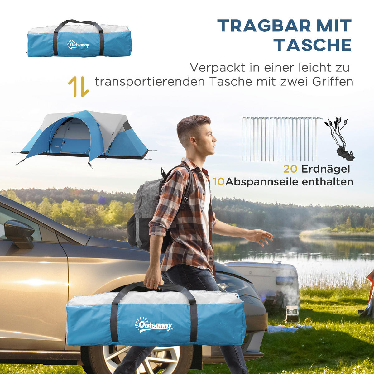 Outsunny Tunnelzelt B/H/L: ca. 300x198x550 cm Tunnelzelt - blau (550,00/300,00/198,00cm) - Outsunny