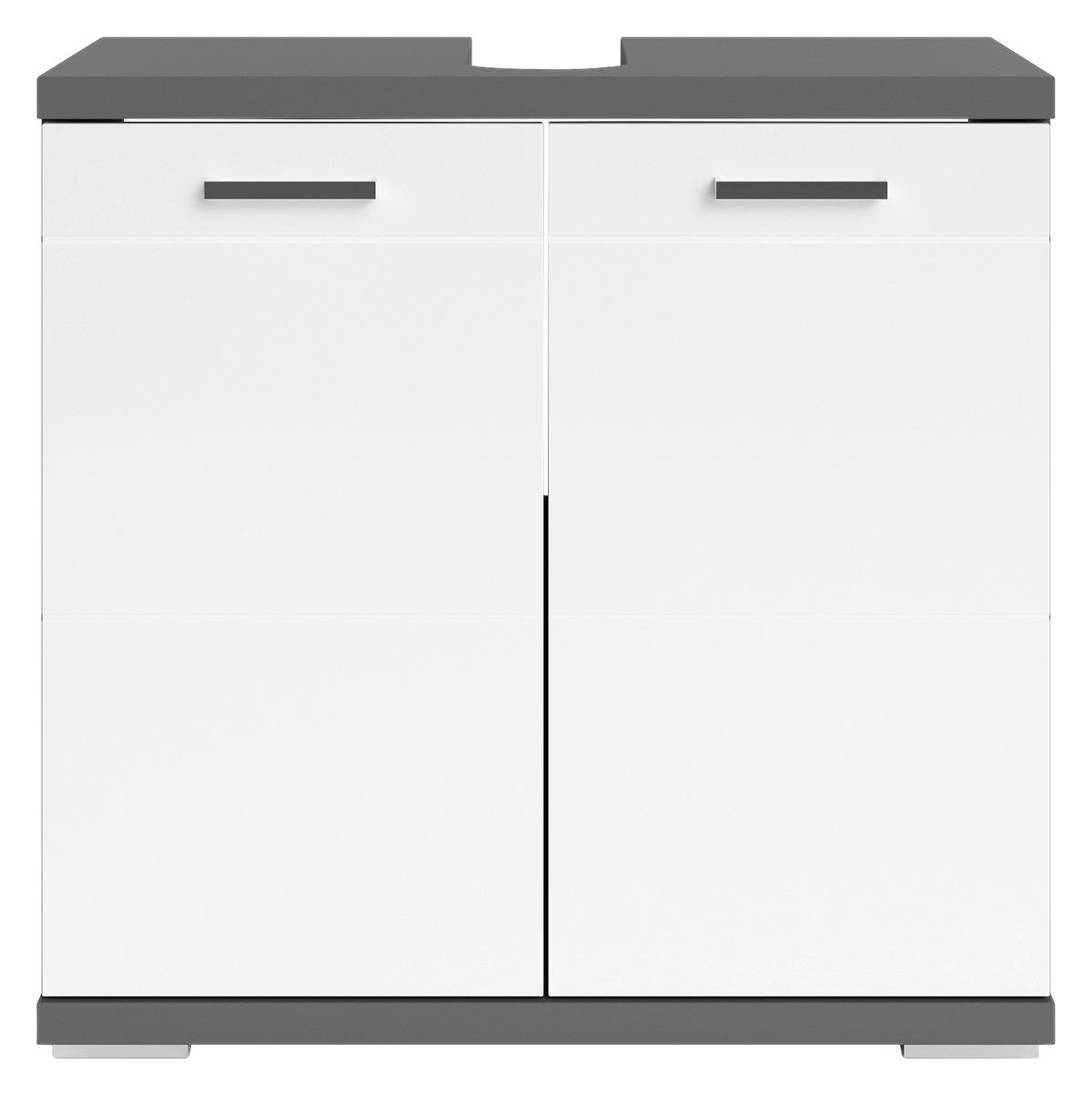 Waschbeckenunterschrank NEBRASKA anthrazit weiß Lack Hochglanz silber Holzwerkstoff Holzwerkstoff Metall B/H/T: ca. 60x59x31,5 cm NEBRASKA - weiß/anthrazit (60,00/59,00/31,50cm) - byLIVING