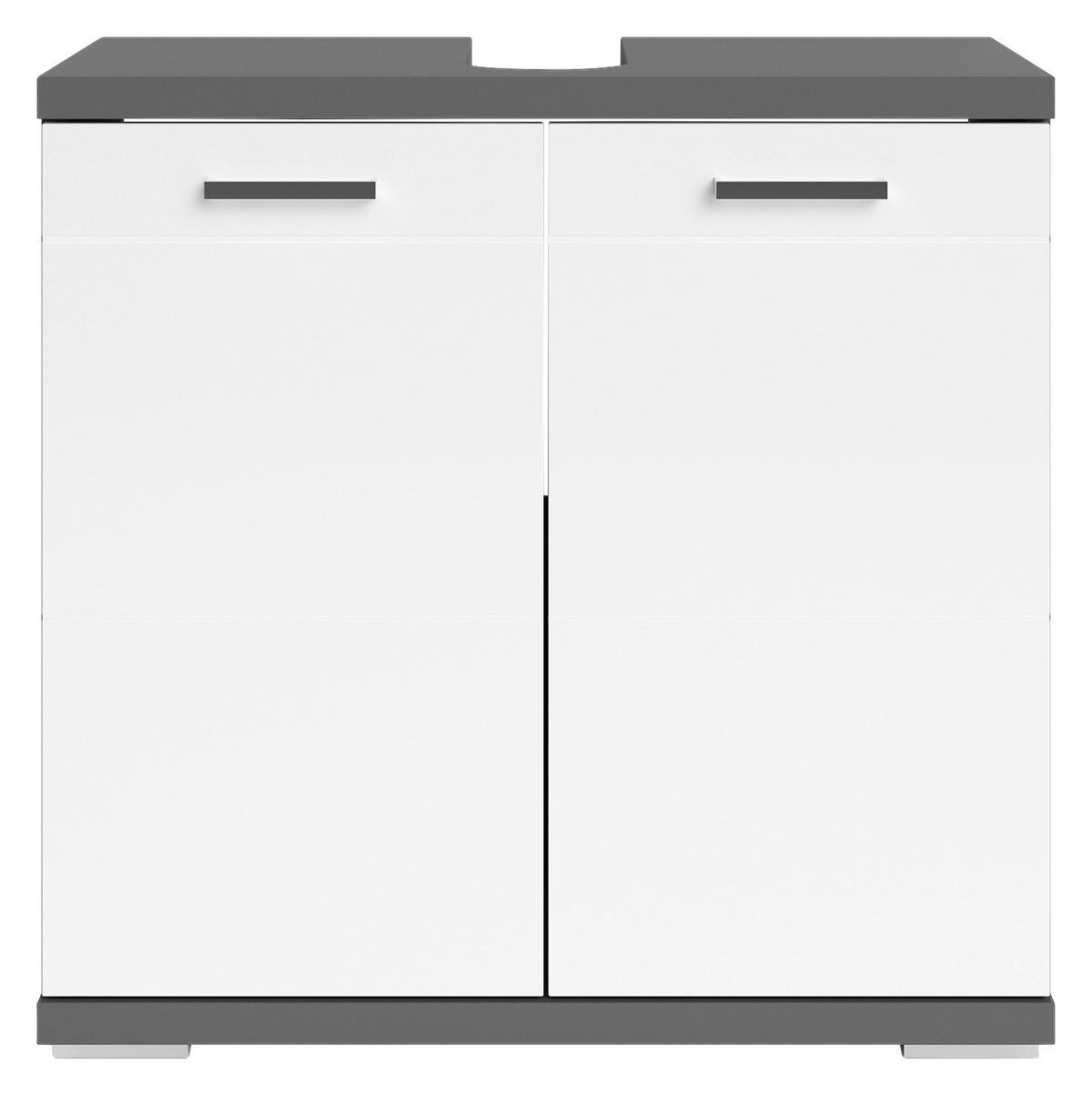 Waschbeckenunterschrank NEBRASKA Holzwerkstoff online Lack kaufen weiß ▷ Holzwerkstoff Metall ca. anthrazit silber POCO 60x59x31,5 bei Hochglanz cm B/H/T