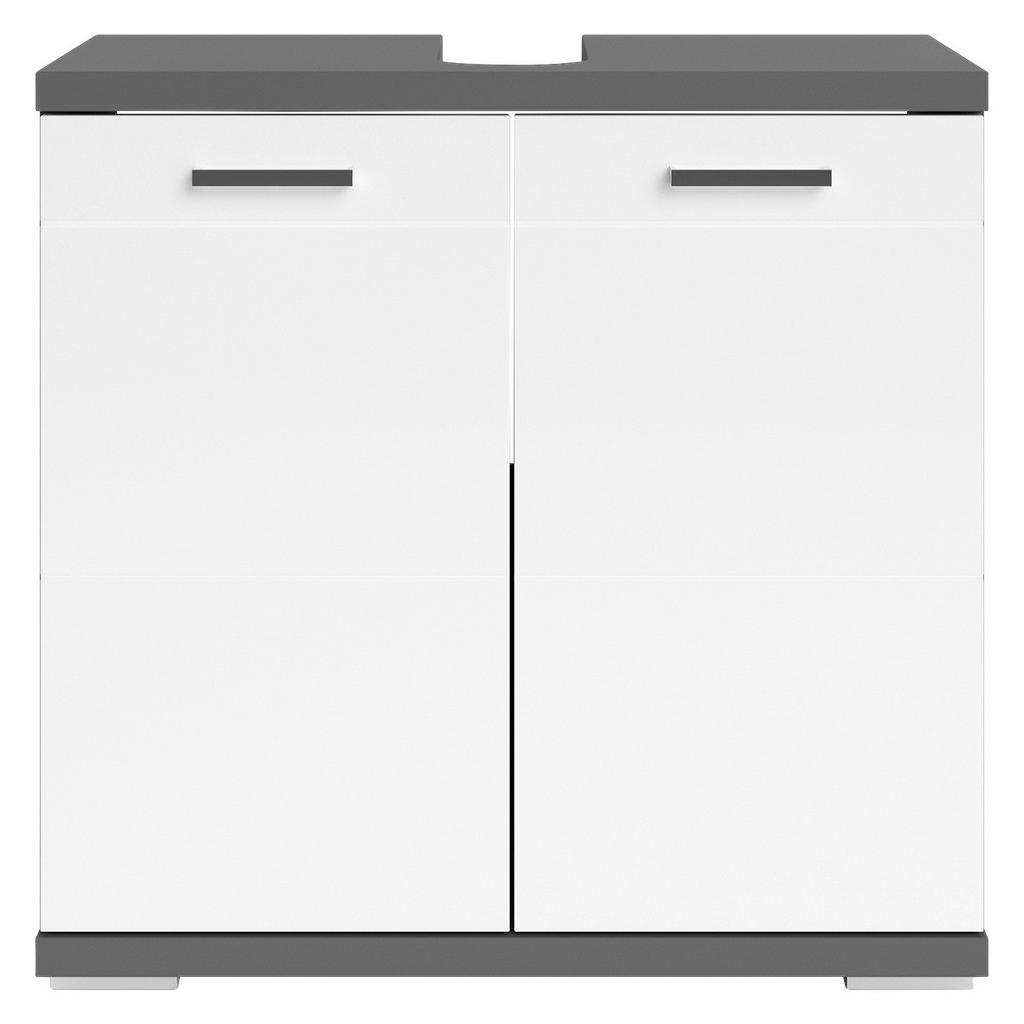 Thumbnail - Waschbeckenunterschrank NEBRASKA anthrazit weiß Lack Hochglanz silber Holzwerkstoff Holzwerkstoff Metall B/H/T: ca. 60x5...