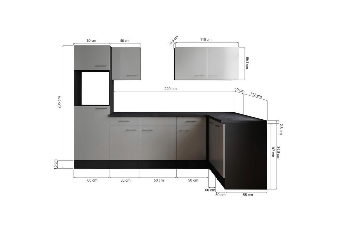 Winkelküche Oliver B/H/T: ca. 280x205x172 cm Oliver - granit/grau (280,00/205,00/172,00cm) - Respekta