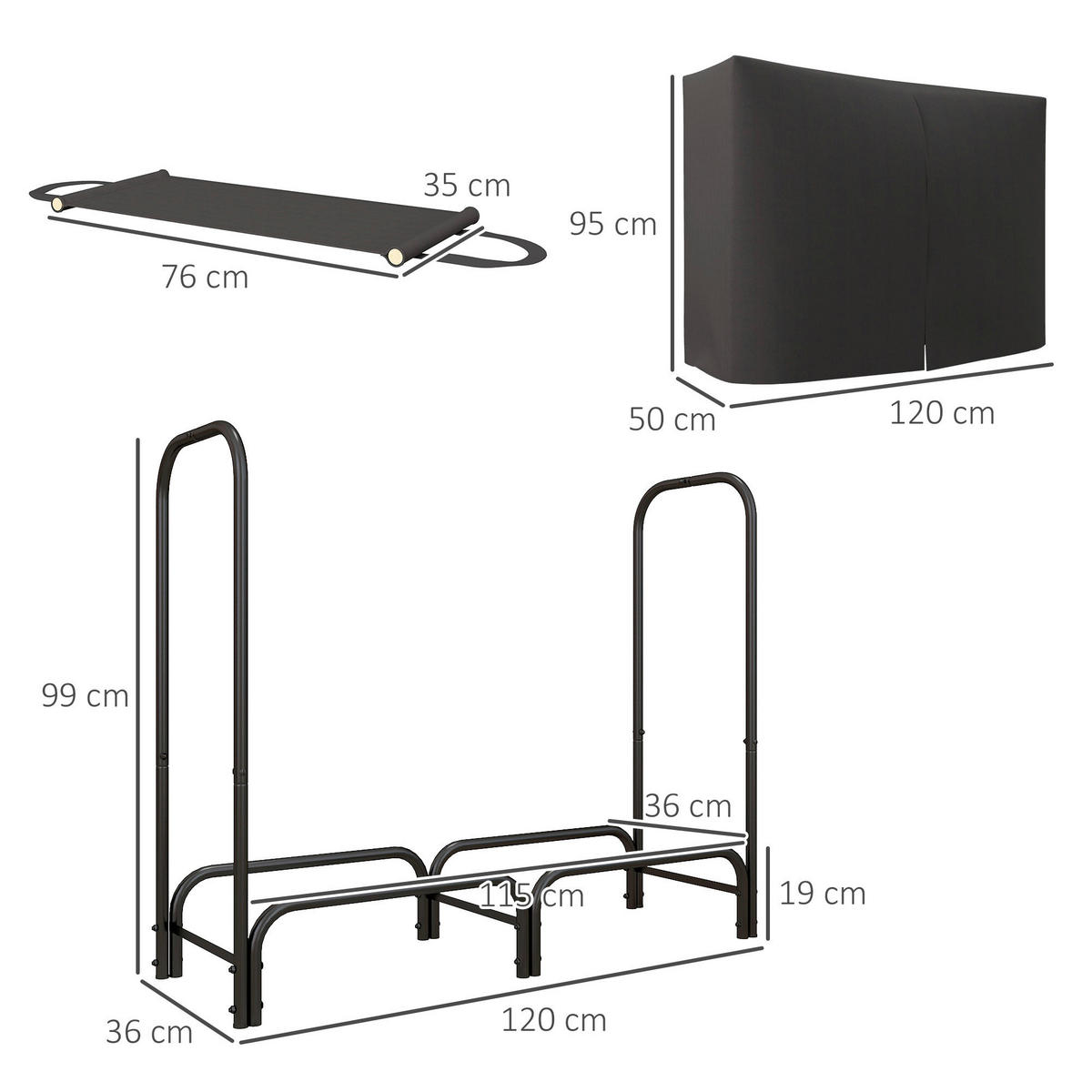Outsunny Kaminholzregal schwarz B/H/L: ca. 36x99x120 cm Kaminholzregal - schwarz (120,00/36,00/99,00cm) - Outsunny
