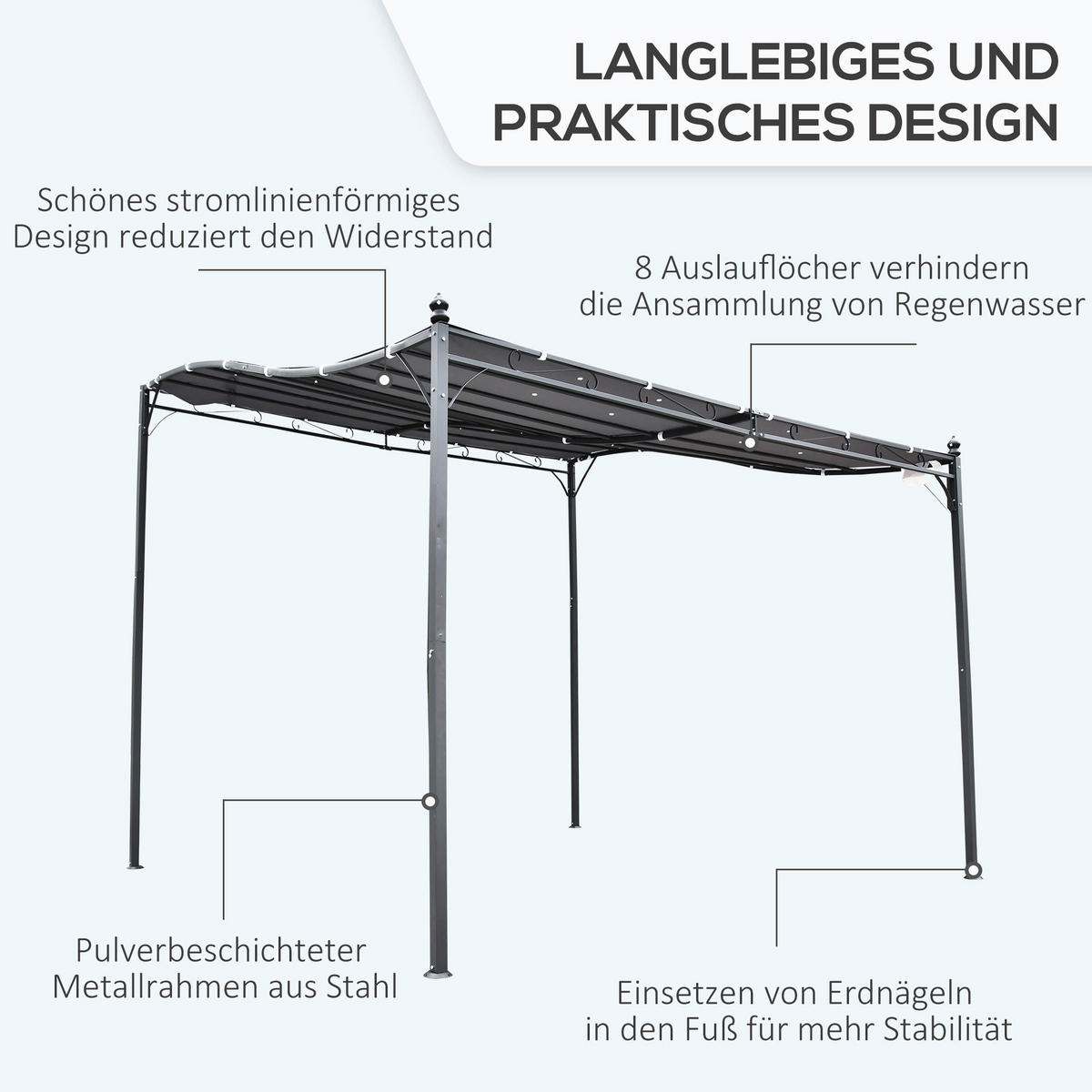 Outsunny Gartenpavillon grauschwarz Metall B/L: ca. 297x297 cm Gartenpavillon - grauschwarz (297,00/297,00cm) - Outsunny