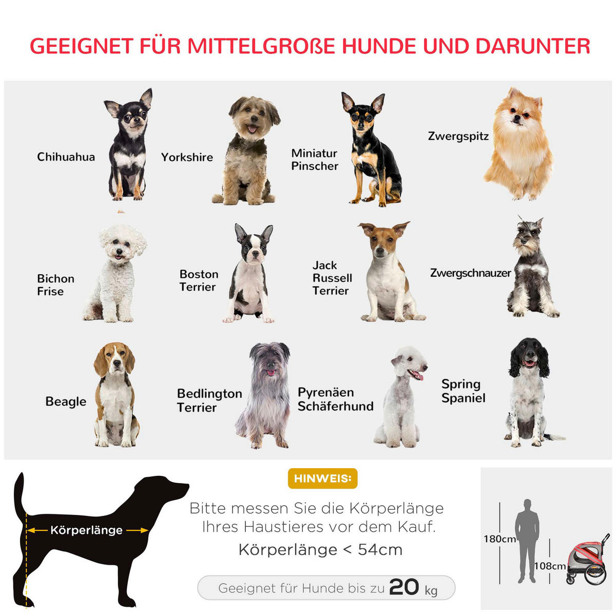 PawHut Hunde-Zubehör rot Polyester B/H/L: ca. 72,5x140x108 cm Hundwagen - rot (108,00/72,50/140,00cm) - PawHut