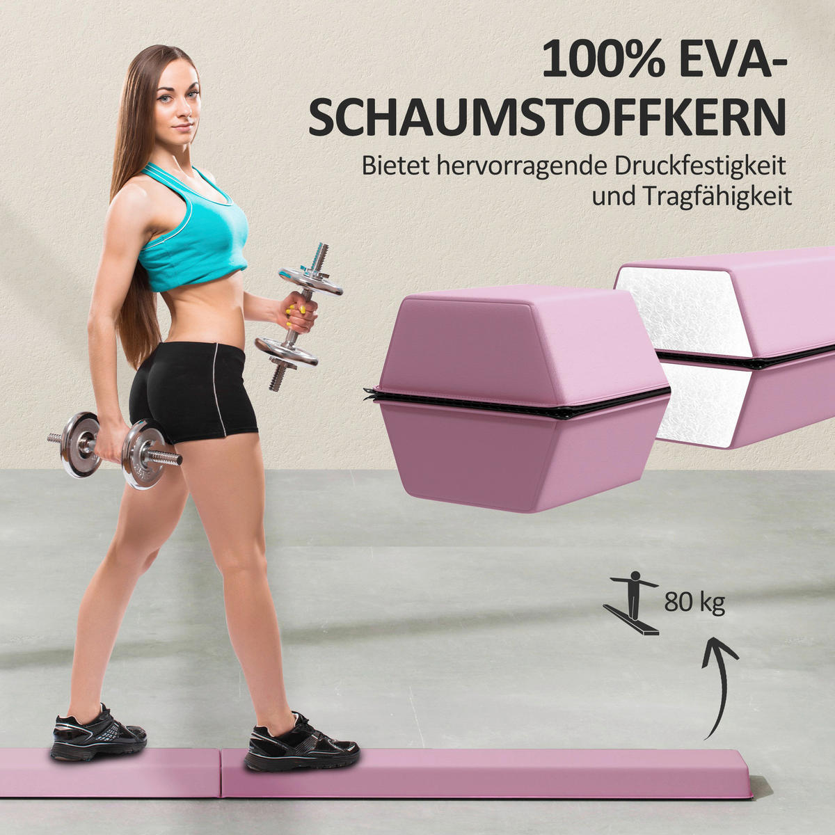 SPORTNOW Schwebebalken rosa Kunststoff B/H/L: ca. 15x6,5x236 cm Schwebebalken - rosa (236,00/15,00/6,50cm) - SPORTNOW