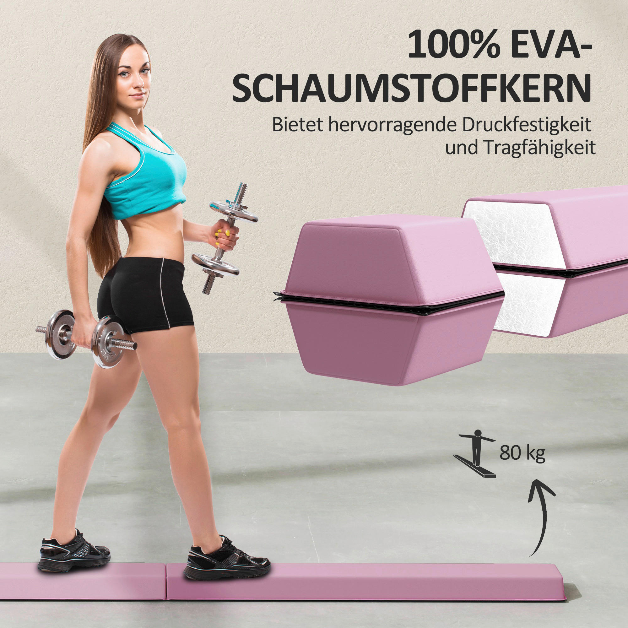 Thumbnail - SPORTNOW Schwebebalken rosa Kunststoff B/H/L: ca. 15x6,5x236 cm