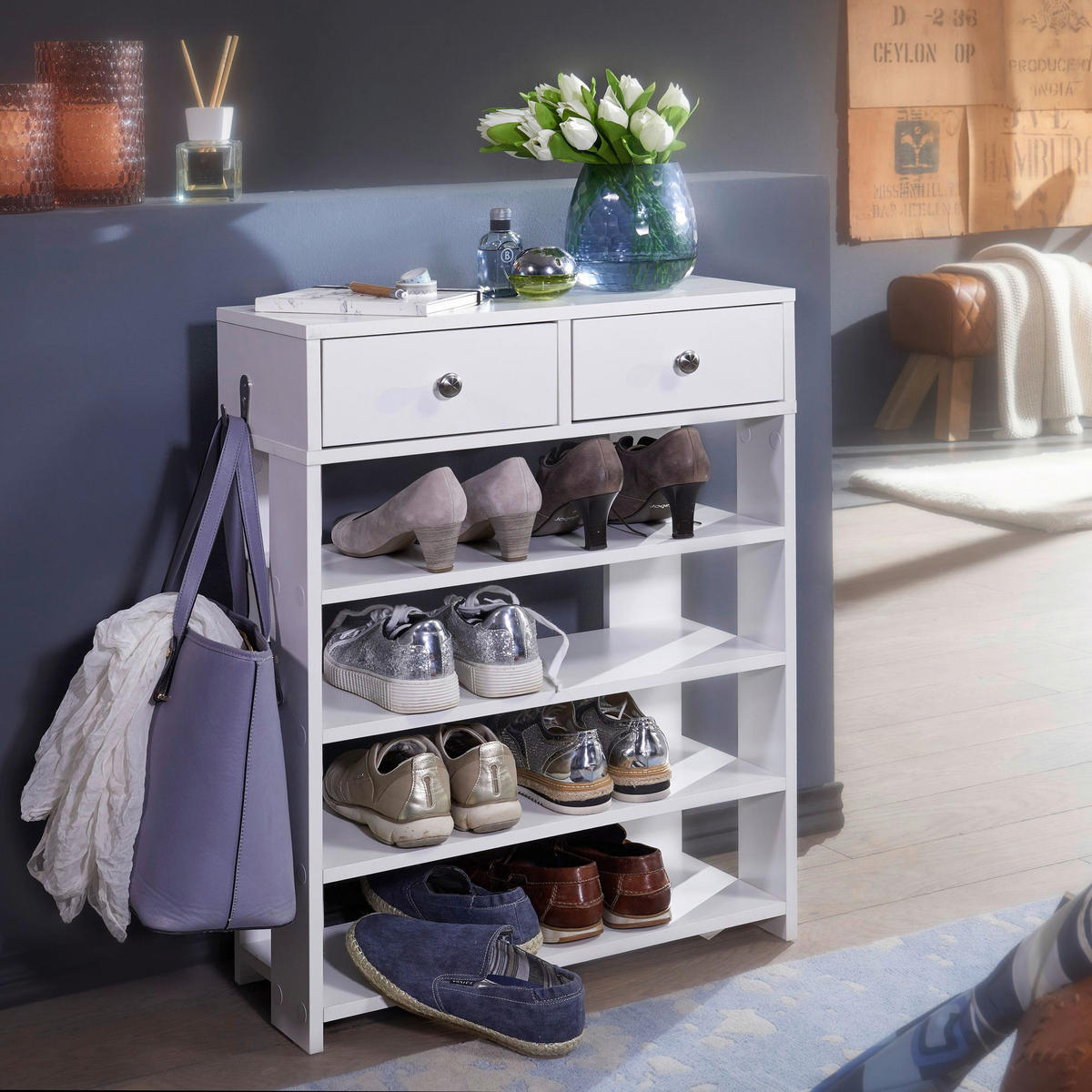 Schuhregal weiß B/H/T: ca. 60x79x24 cm Schuhregal - weiß (60,00/79,00/24,00cm) - Wohnling