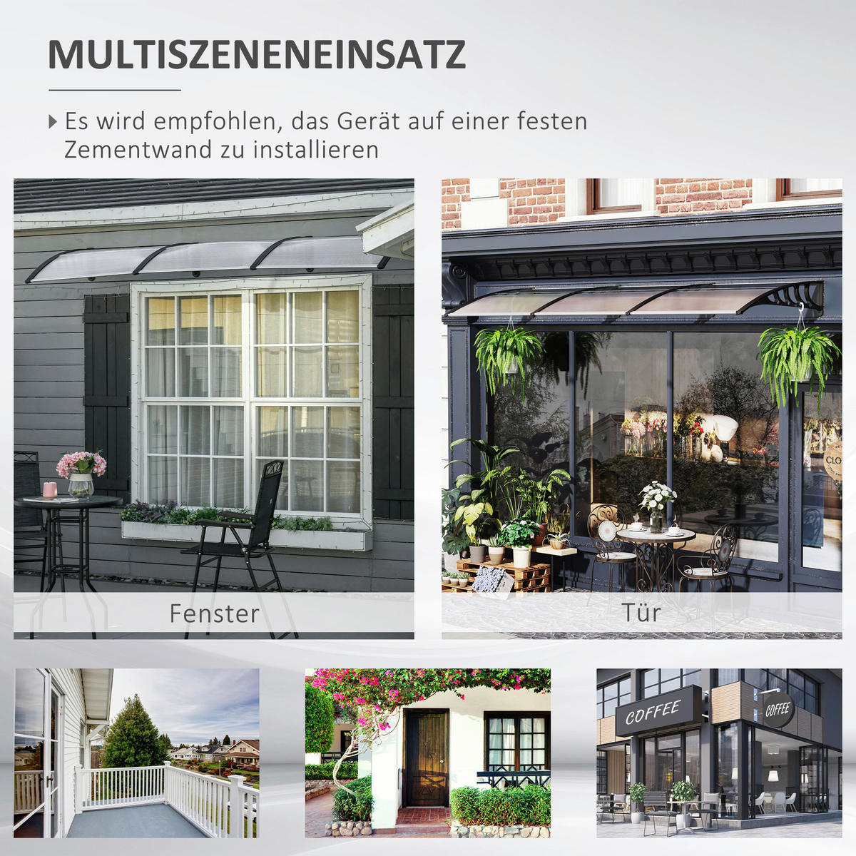 Outsunny Pultvordach transparent B/H/L: ca. 96x27x303 cm Pultvordach - schwarz/transparent (303,00/96,00/27,00cm) - Outsunny