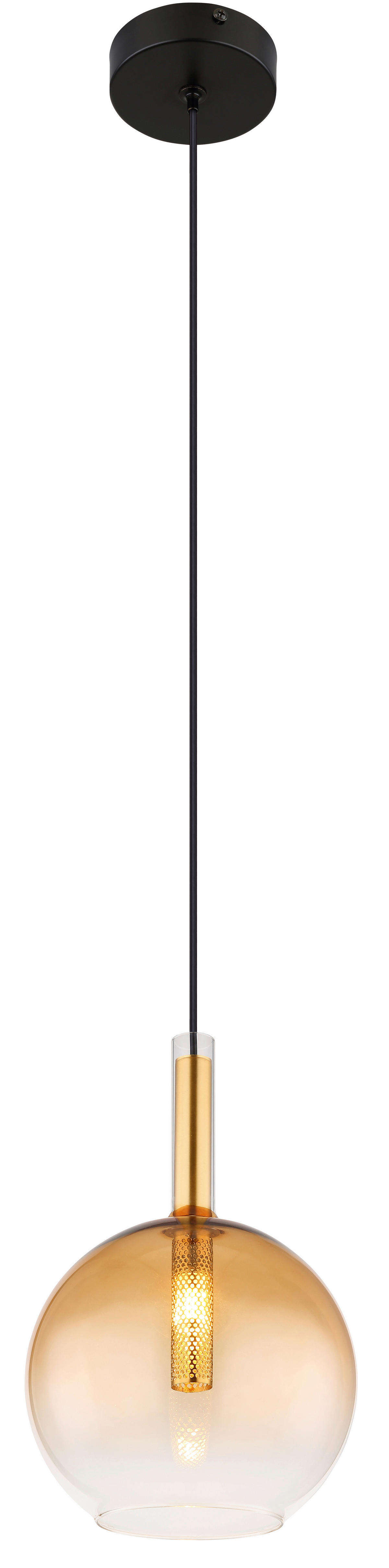 GLOBO Pendelleuchte amber schwarz Metall Glas H/D: ca. 120x18 cm G9 1 Brennstellen LOPUSA - schwarz/amber (18,00/120,00cm) - GLOBO