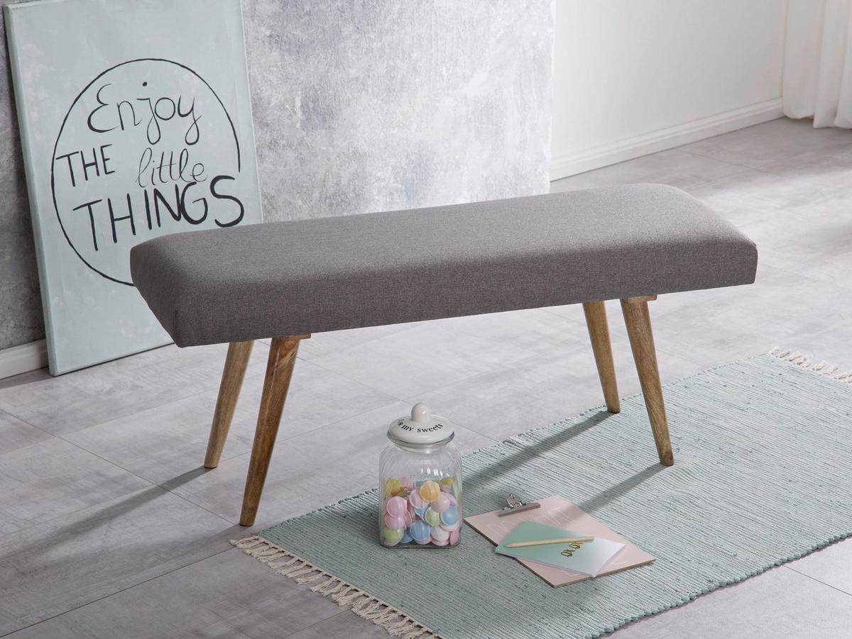 Wohnling Sitzbank grau natur Stoff Echtholz B/H/T: ca. 117x51x38 cm Sitzbank - natur/grau (117,00/51,00/38,00cm) - Wohnling