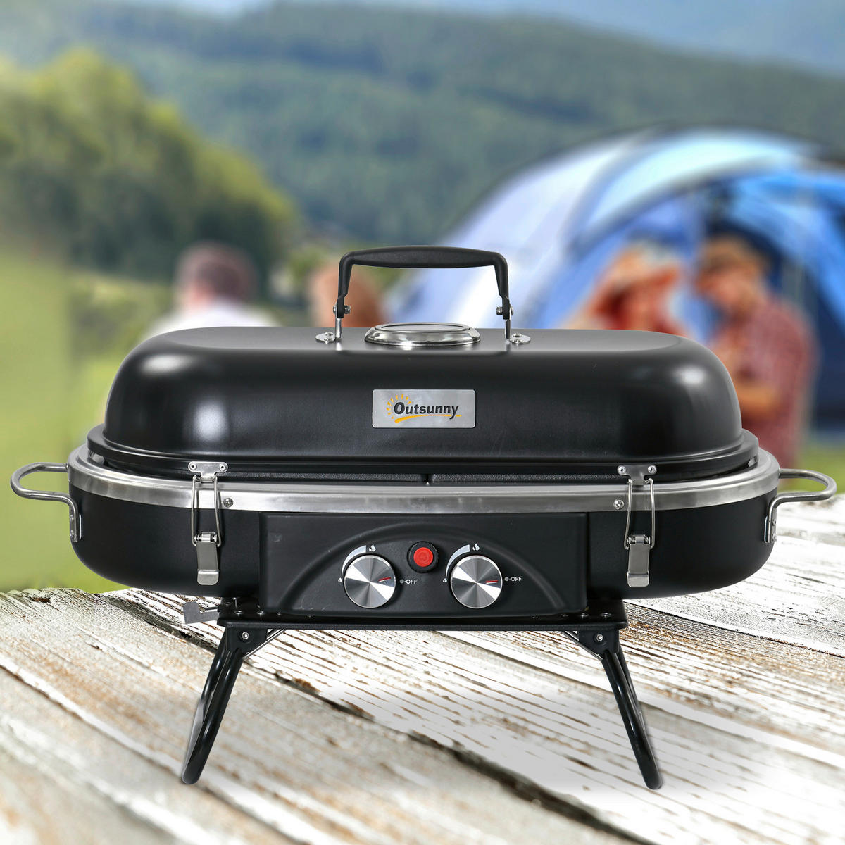 Outsunny Gasgrill Metall B/H/L: ca. 34,5x37x66 cm Gasgrill - schwarz (66,00/34,50/37,00cm) - Outsunny