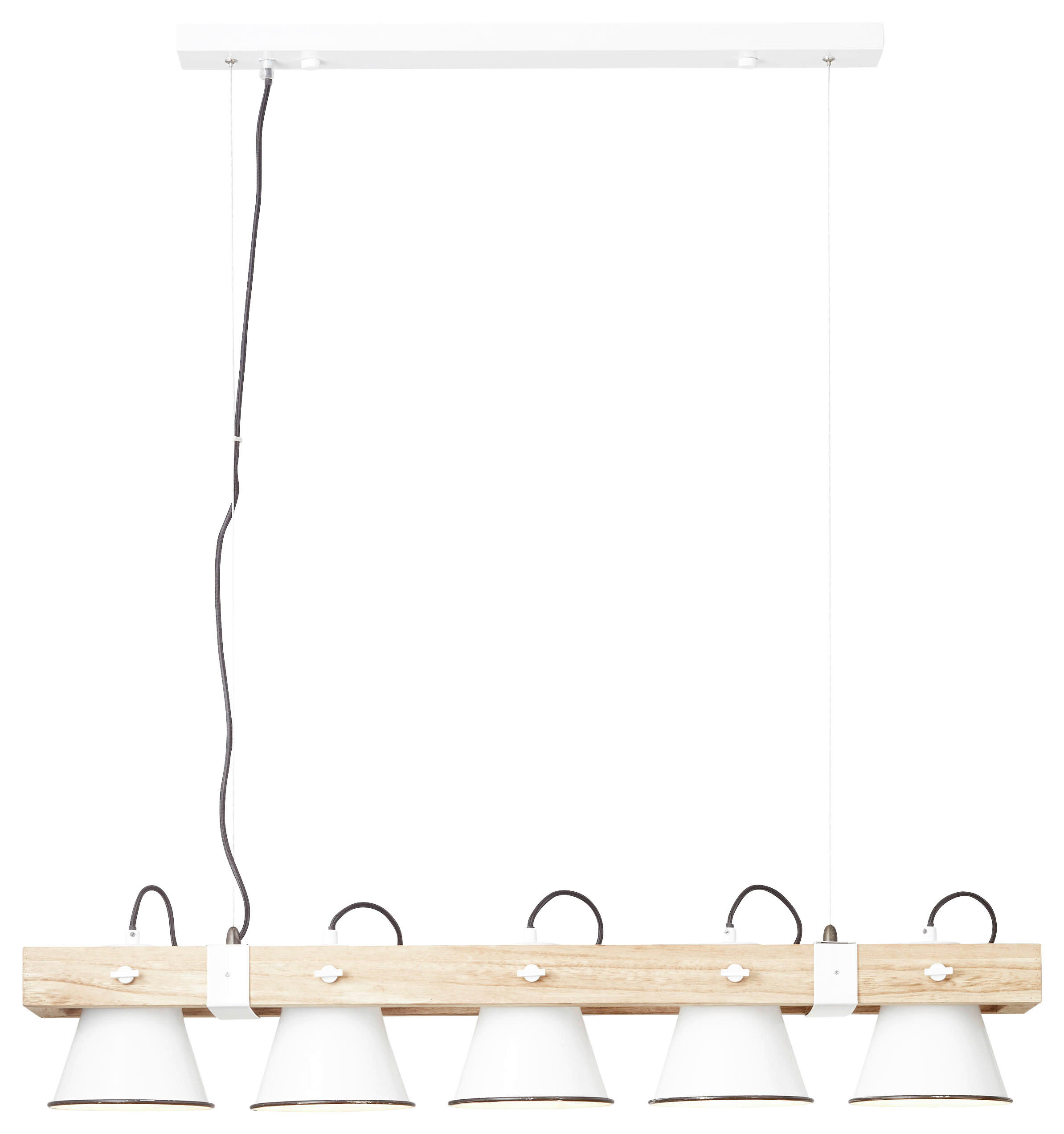 Brilliant Pendelleuchte 82175/05 weiß hellbraun Metall Holz B/T/L: ca. 95x20x115 cm E27 5 Brennstellen Plow - weiß/hellbraun (95,00/115,00cm) - Brilliant