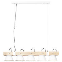 Brilliant Pendelleuchte 82175/05 weiß hellbraun Metall Holz B/T/L: ca. 95x20x115 cm E27 5 Brennstellen Plow - weiß/hellbraun (95,00/115,00cm) - Brilliant