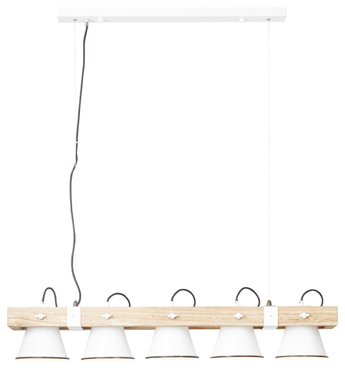 Brilliant Pendelleuchte 82175/05 weiß hellbraun Metall Holz B/T/L: ca. 95x20x115 cm E27 5 Brennstellen Plow - weiß/hellbraun (95,00/115,00cm) - Brilliant