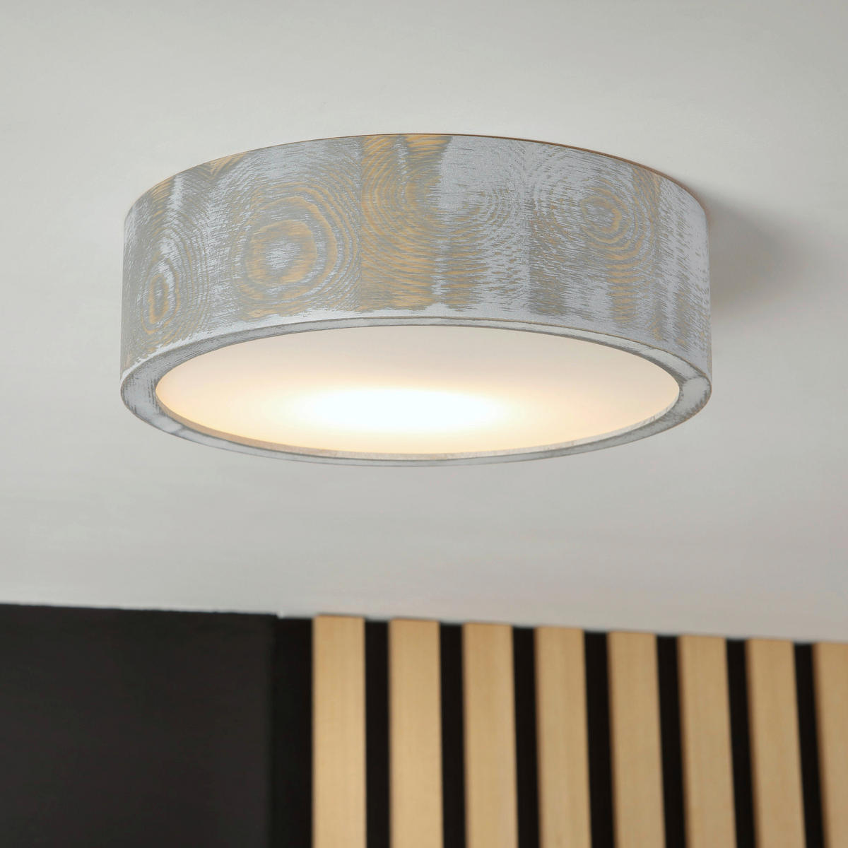 Lamkur Deckenleuchte hellbraun weiß Glas Holz B/H/L: ca. 28,5x12x28,5 cm 1 Brennstellen Eveline - weiß/hellbraun (28,50/28,50/12,00cm) - Lamkur