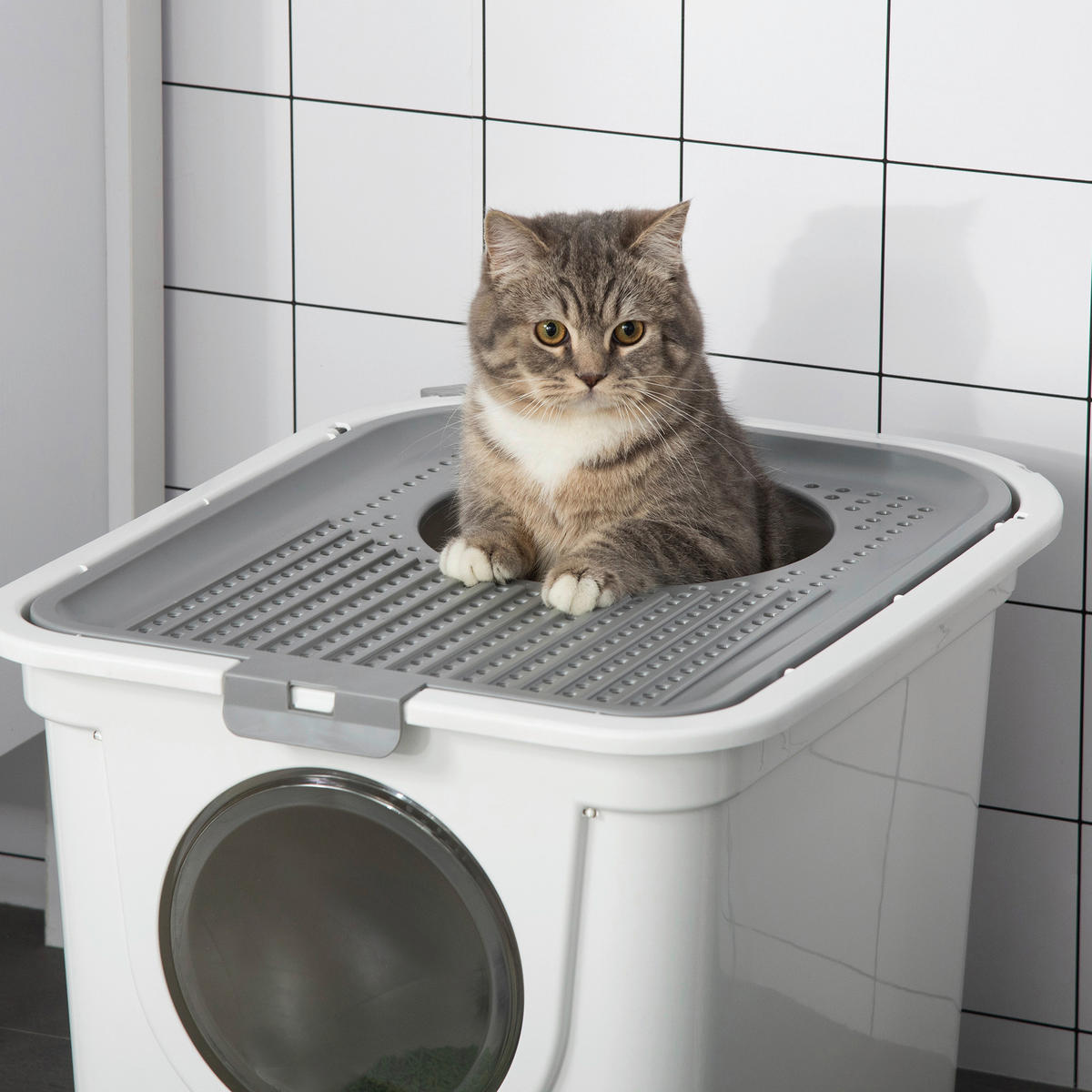 PawHut Katzen-Zubehör weiß Polyethylen B/H/L: ca. 55x44x39 cm Katzentoilette - weiß (39,00/55,00/44,00cm) - PawHut
