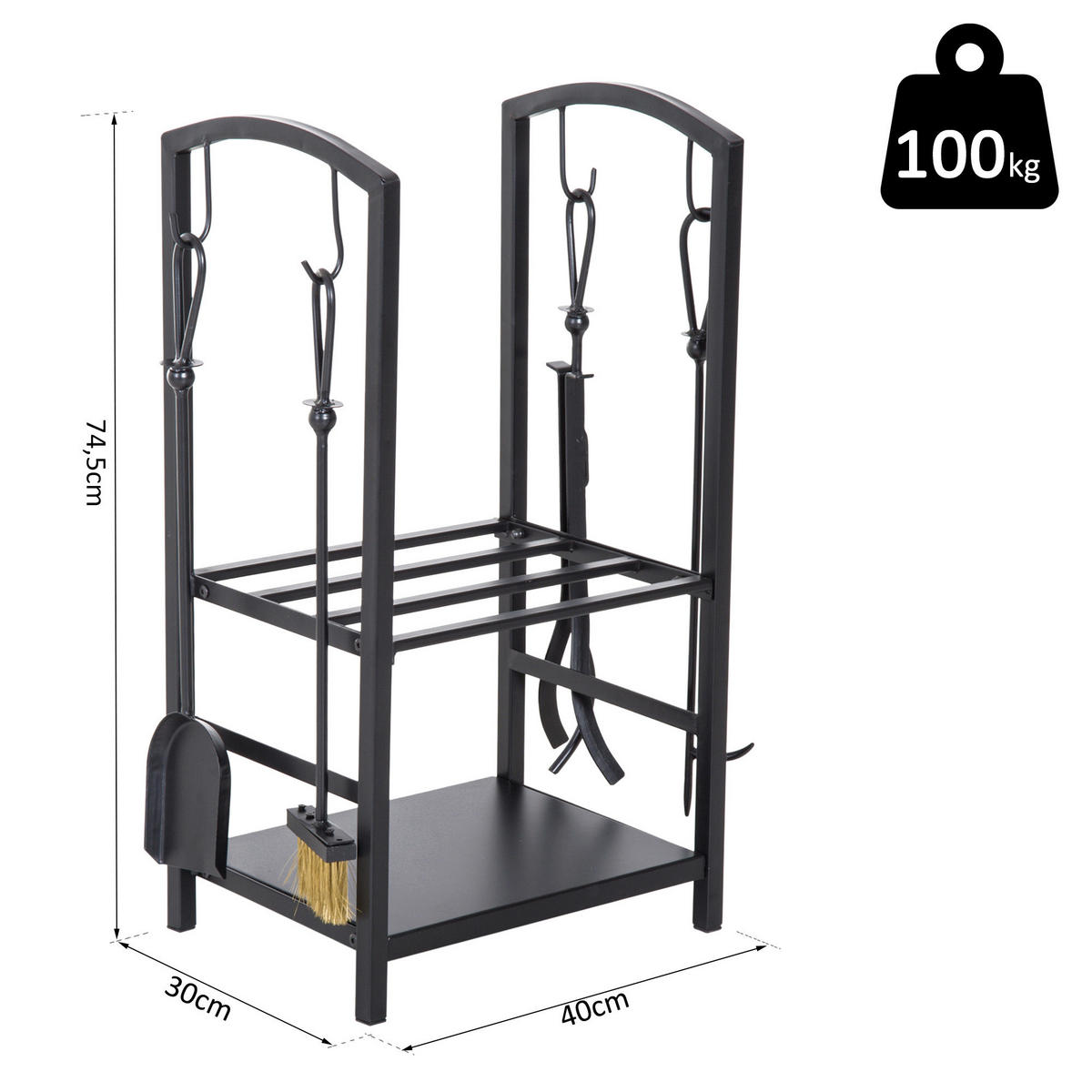 Outsunny Kaminholzständer schwarz B/H/L: ca. 30x75x40 cm ca. 100 kg Kaminholzständer 820-143 - schwarz (40,00/30,00/75,00cm) - Outsunny