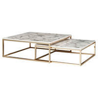 Couchtisch 2er-Set. weiß Marmor Optik gold lackiert 2er-Set. - gold/weiß - Wohnling