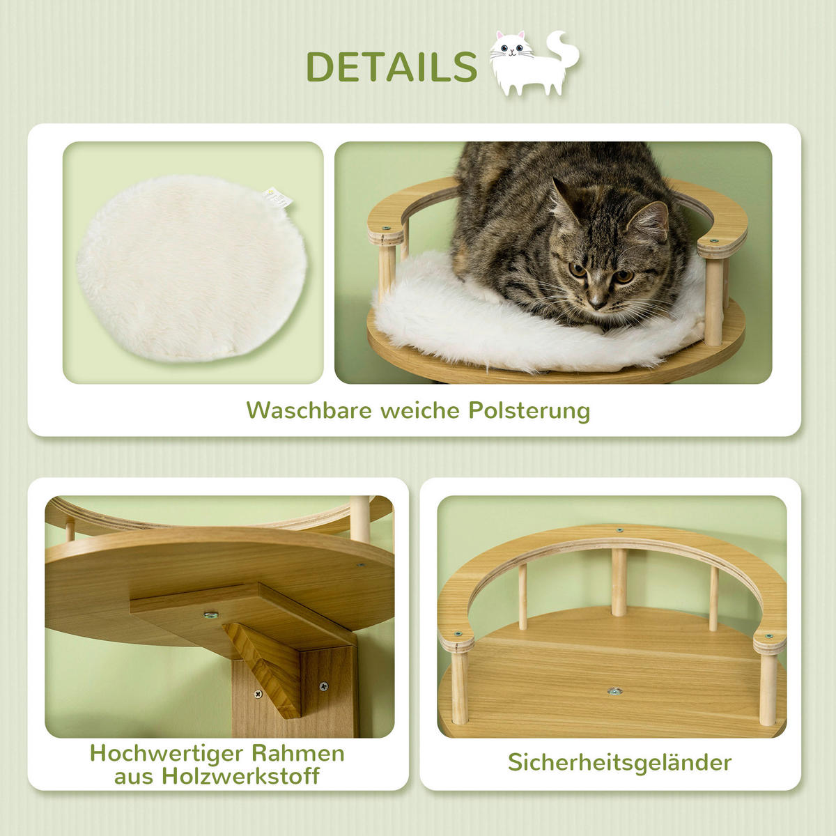 PawHut Katzen-Zubehör Eiche Edelstahl B/H/L: ca. 34x34x10,5 cm Katzen-Wandliege - Eiche/cremeweiß (10,50/34,00/34,00cm) - PawHut
