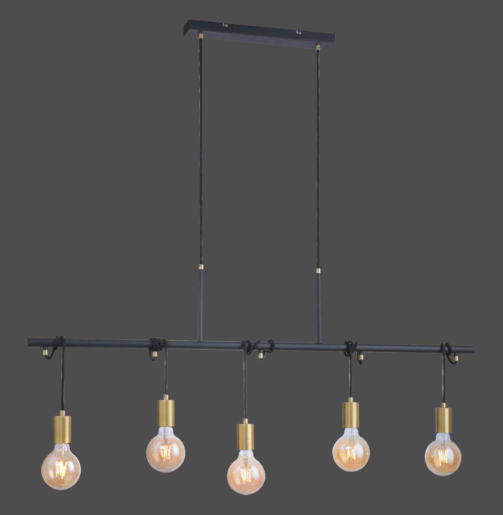 Just Light Pendelleuchte PN11330-60 messing gold Glas Metall B/H/L: ca. 6x140x120 cm E27 5 Brennstellen TAMARA - gold/messing (120,00/6,00/140,00cm) - Just Light