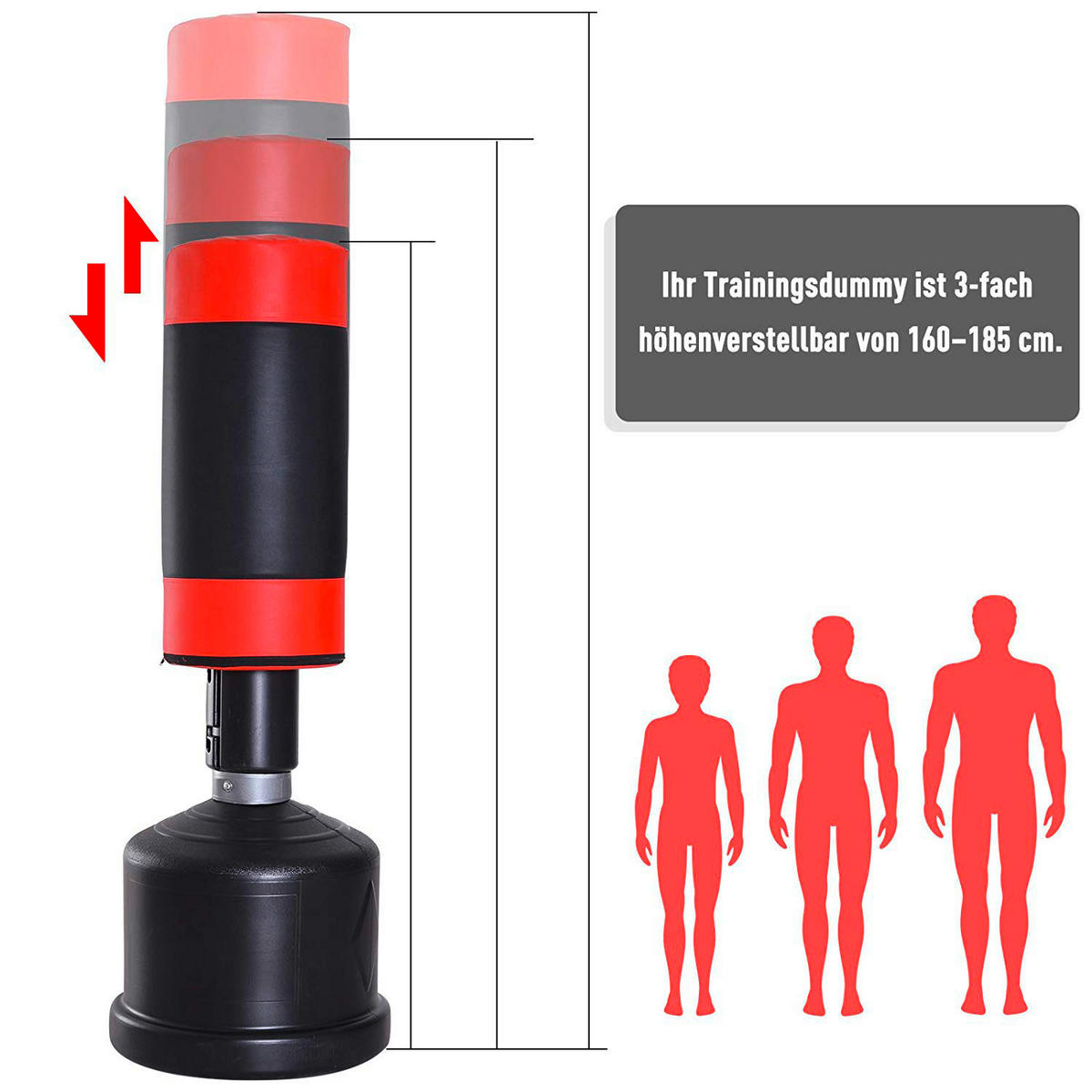 HOMCOM Standboxsack schwarz Kunstleder H/D: ca. 185x56 cm Standboxsack_für_Box_Training - rot/schwarz (56,00/185,00cm) - HOMCOM