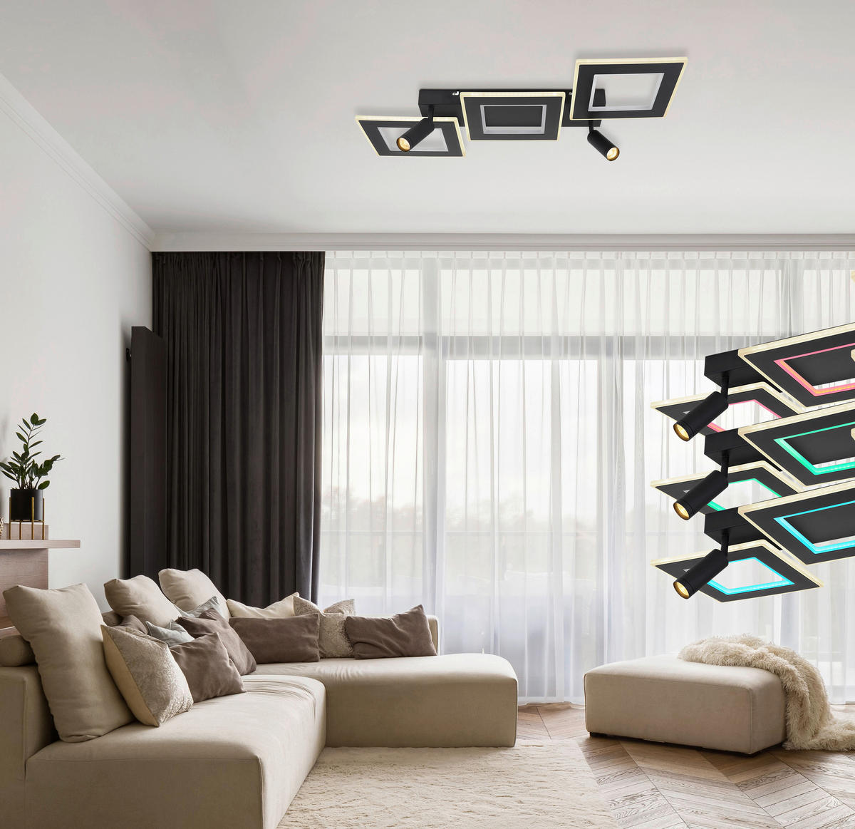 GLOBO Deckenleuchte schwarz Opal Metall Acryl B/H/L: ca. 56x11,5x82 cm 2 Brennstellen Marian - schwarz/Opal (82,00/56,00/11,50cm) - GLOBO